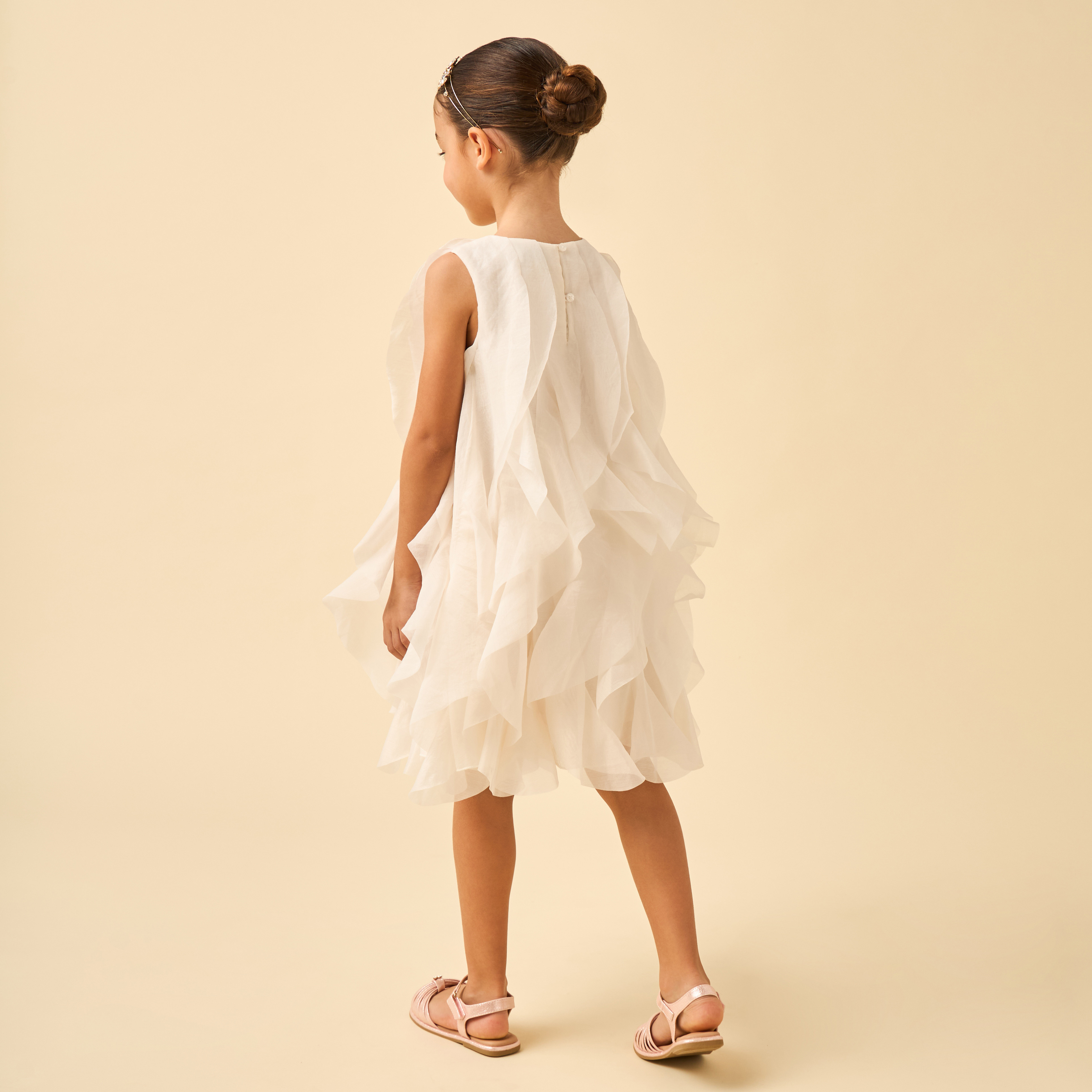 Juniors Round Neck Sleeveless A-line Dress with Ruffle Detail-girls-clothing-dressesandjumpsuits-image-4