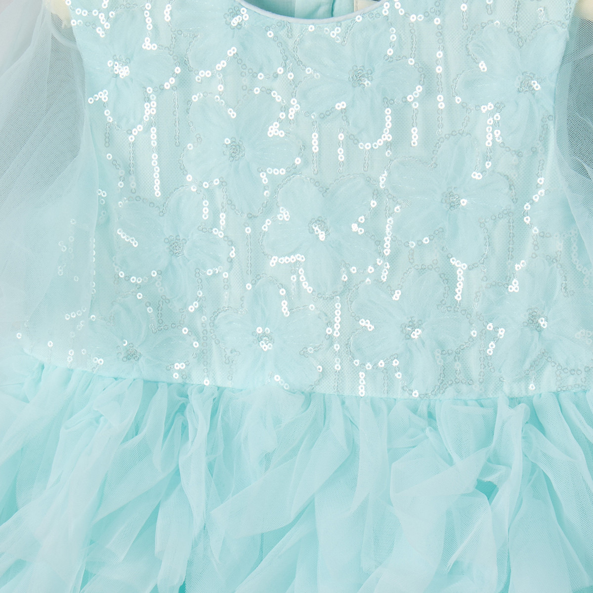 Juniors Round Neck Short Sleeves Knee Length Prom Dress with Ruffles and Sequins-girls-clothing-dressesandjumpsuits-image-4
