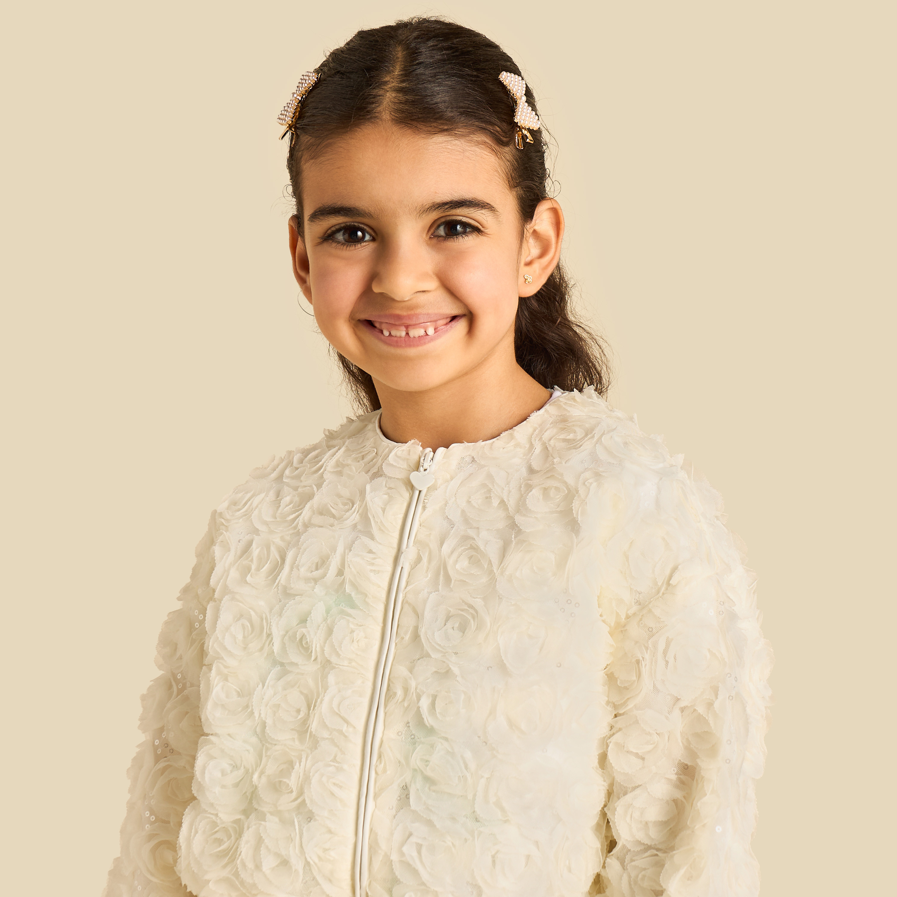 Juniors Crew Neck Long Sleeves Jacket with Floral Texture-baby-girls-clothing-jacketsandcoats-image-4