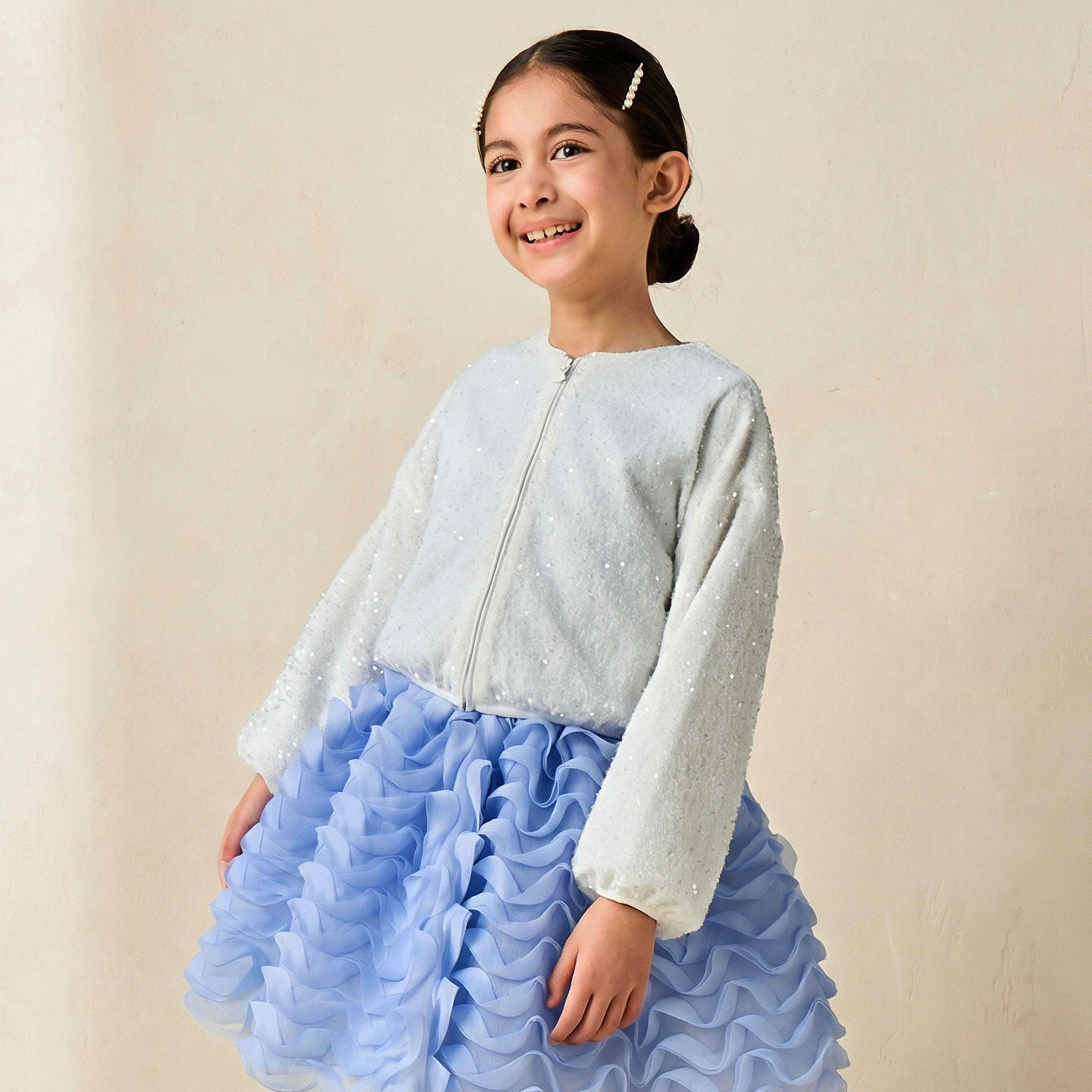 جاكيت برقبة ضيقة وأكمام طويلة منفوخة وترتر من جونيورز-baby-girls-clothing-jacketsandcoats-image-6