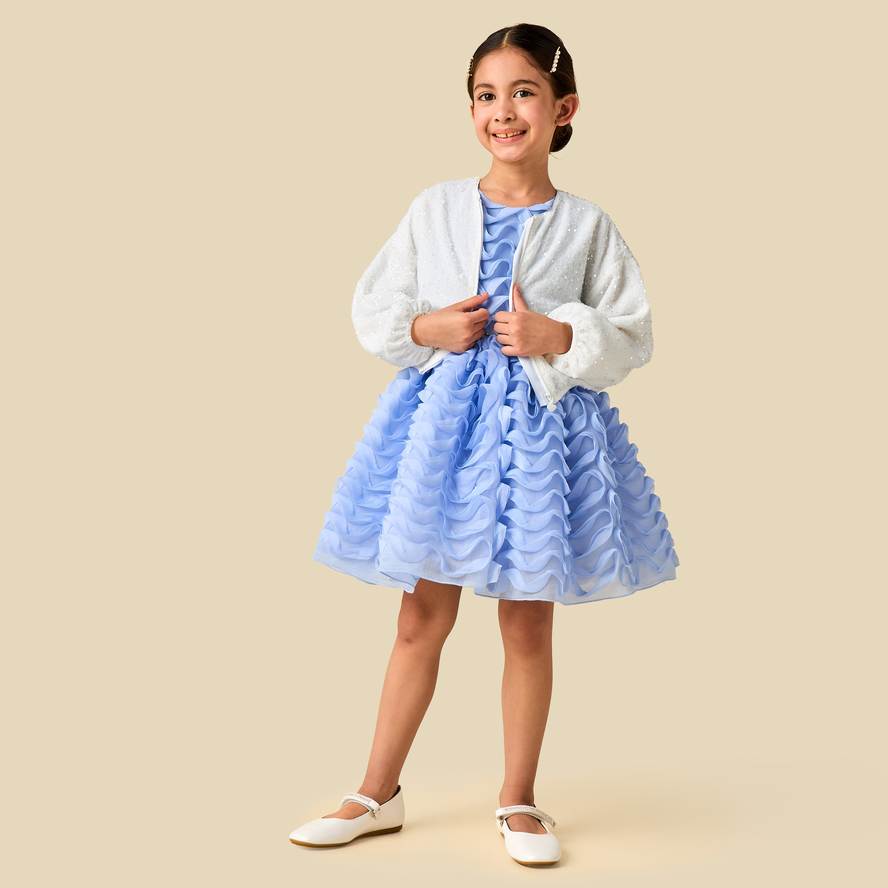 جاكيت برقبة ضيقة وأكمام طويلة منفوخة وترتر من جونيورز-baby-girls-clothing-jacketsandcoats-image-5