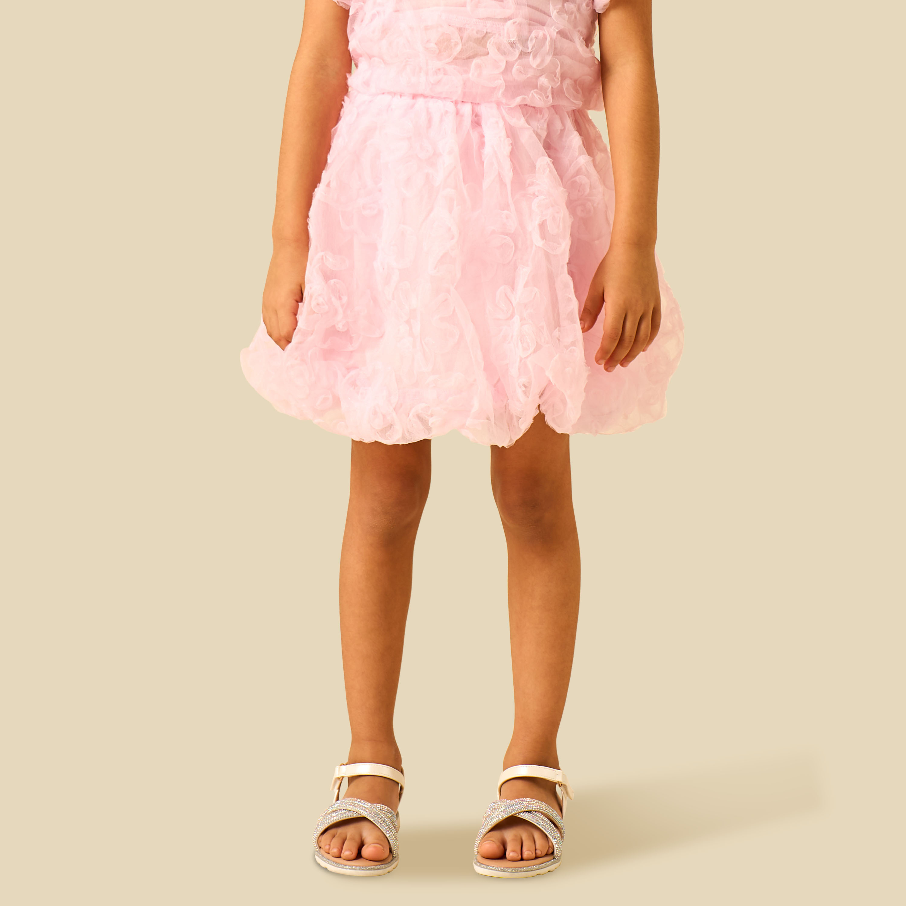 Juniors Crew Neck Short Sleeves Top and Skirt Set with Floral Texture-baby-girls-clothing-setsandcoords-image-2