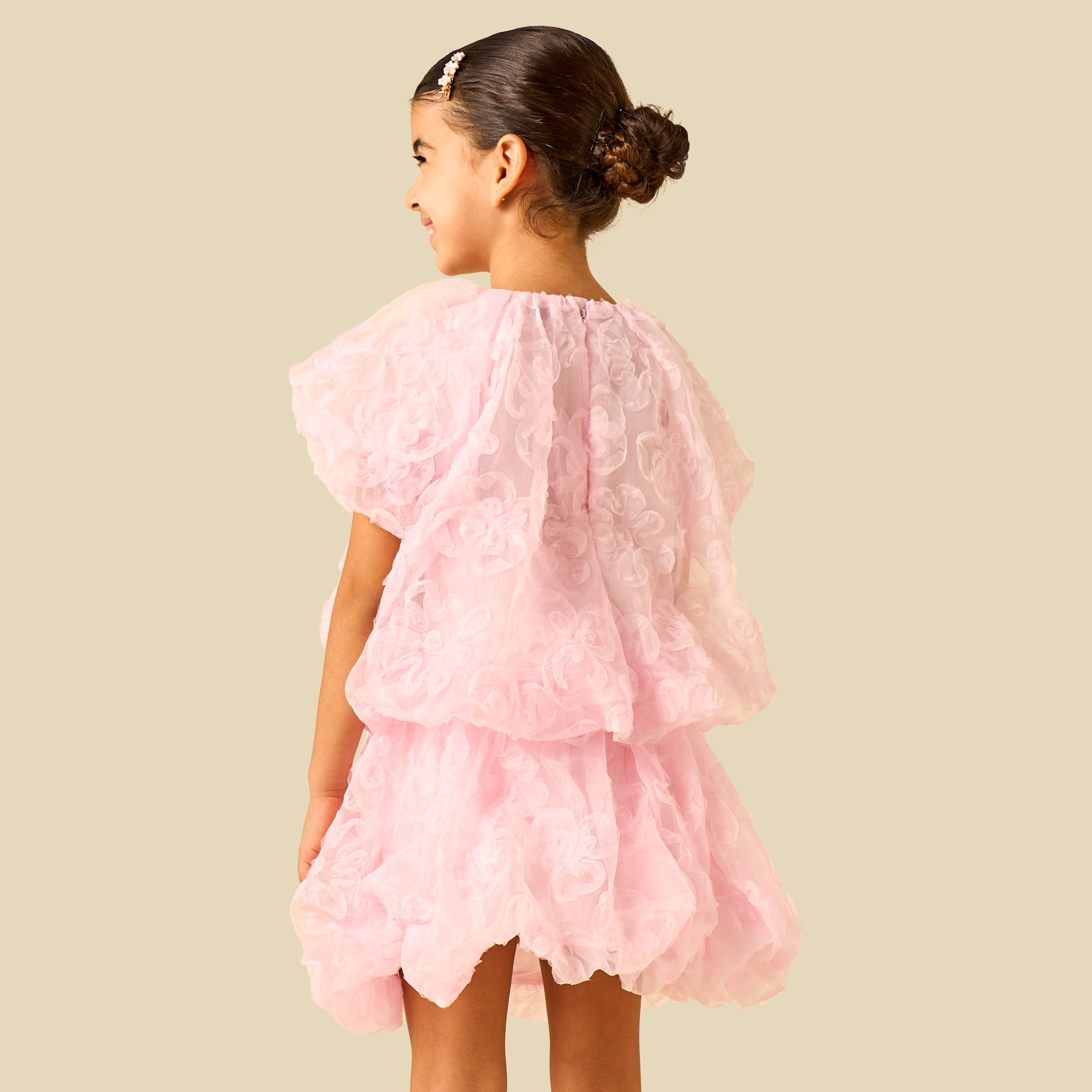 Juniors Crew Neck Short Sleeves Top and Skirt Set with Floral Texture-baby-girls-clothing-setsandcoords-image-3