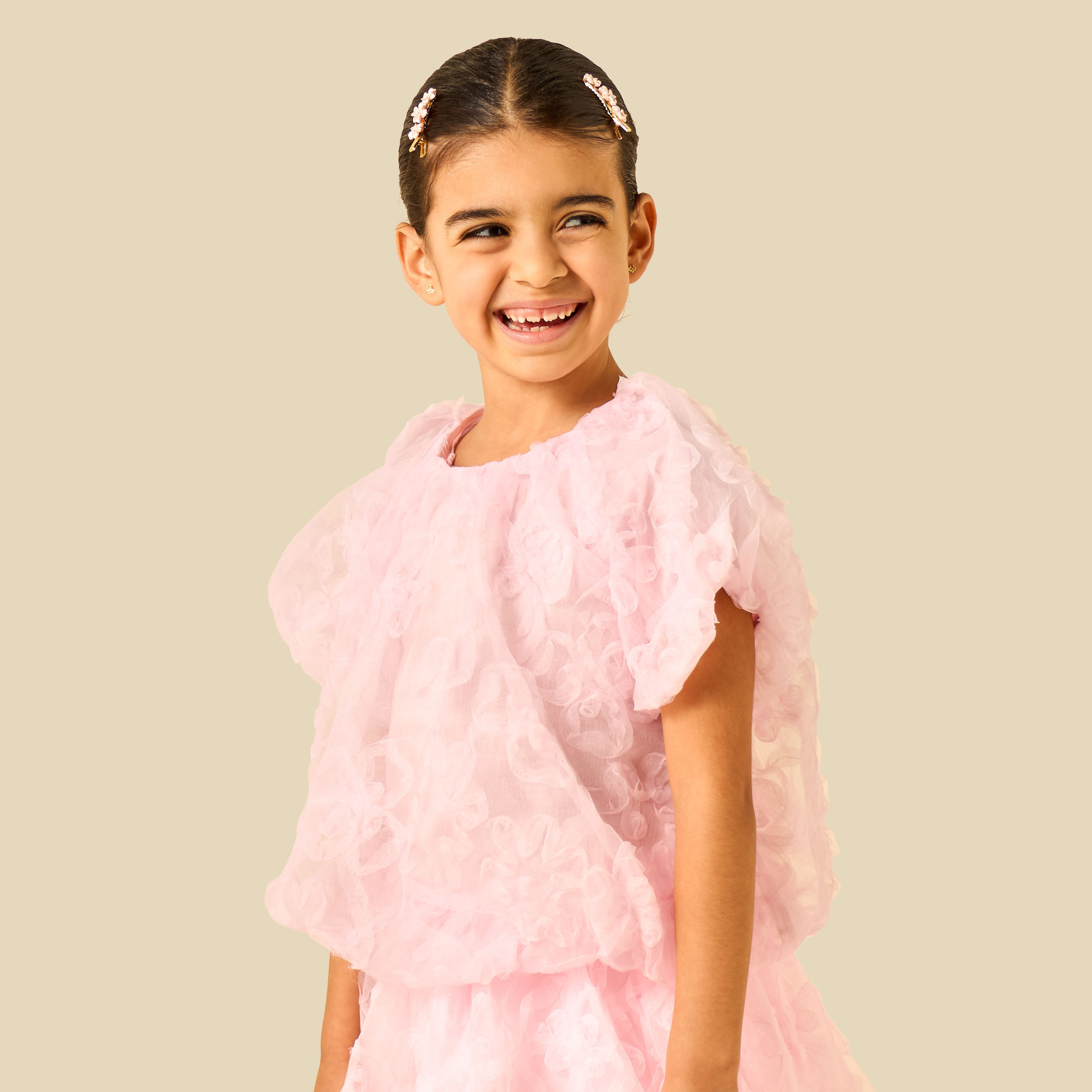 Juniors Crew Neck Short Sleeves Top and Skirt Set with Floral Texture-baby-girls-clothing-setsandcoords-image-6