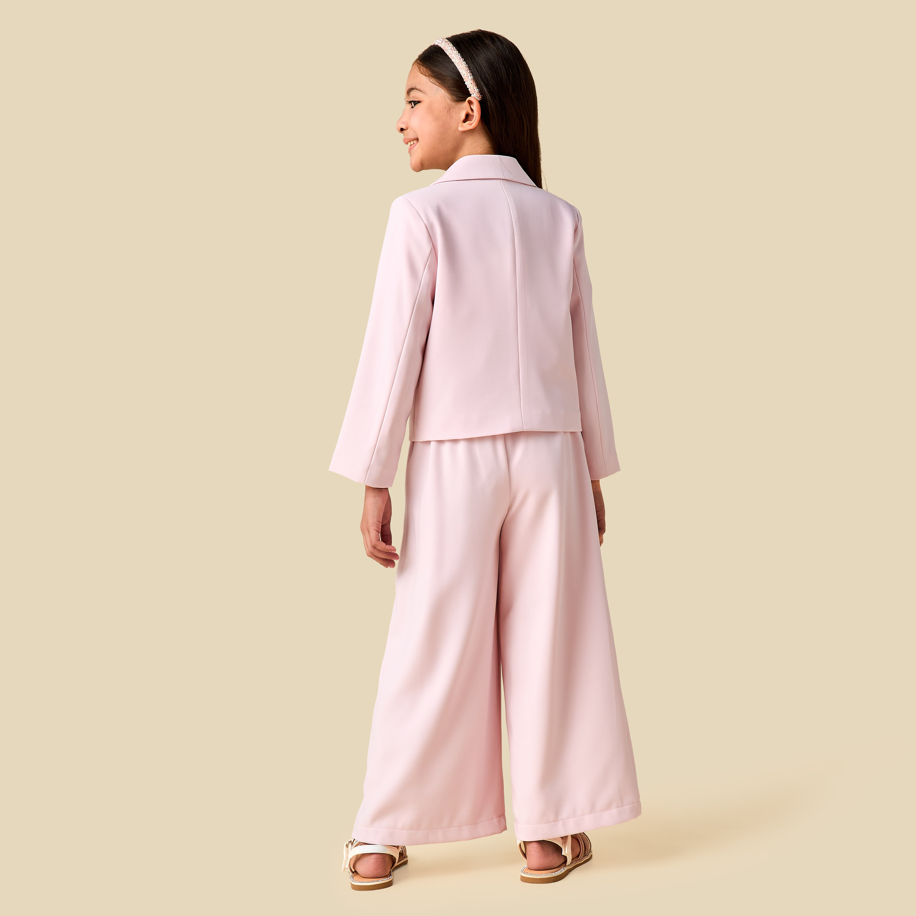 Juniors Notched Lapel Long Sleeves Blazer and Pants Set with Bow Detail-girls-clothing-setsandcoords-image-4