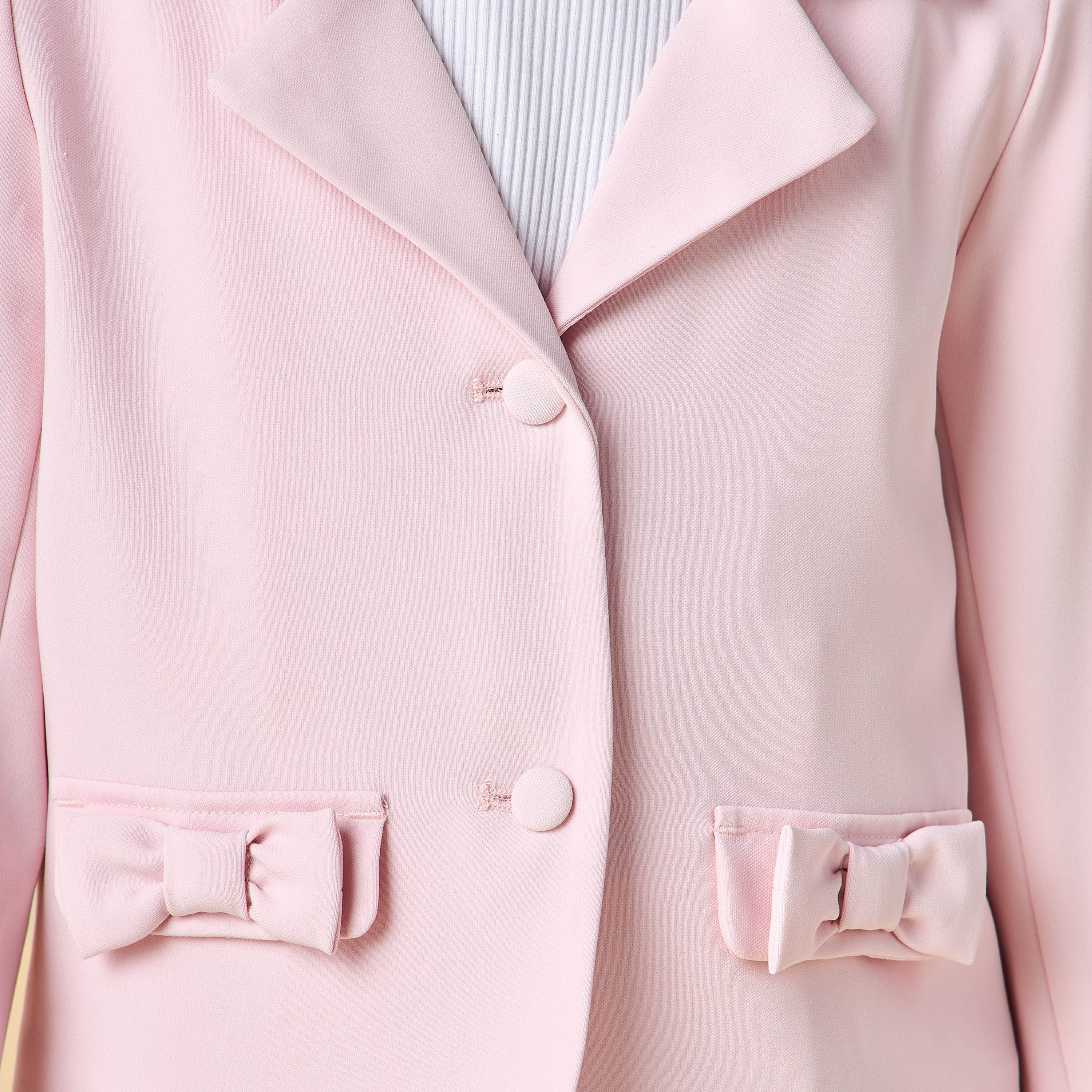 Juniors Notched Lapel Long Sleeves Blazer and Pants Set with Bow Detail-girls-clothing-setsandcoords-image-6