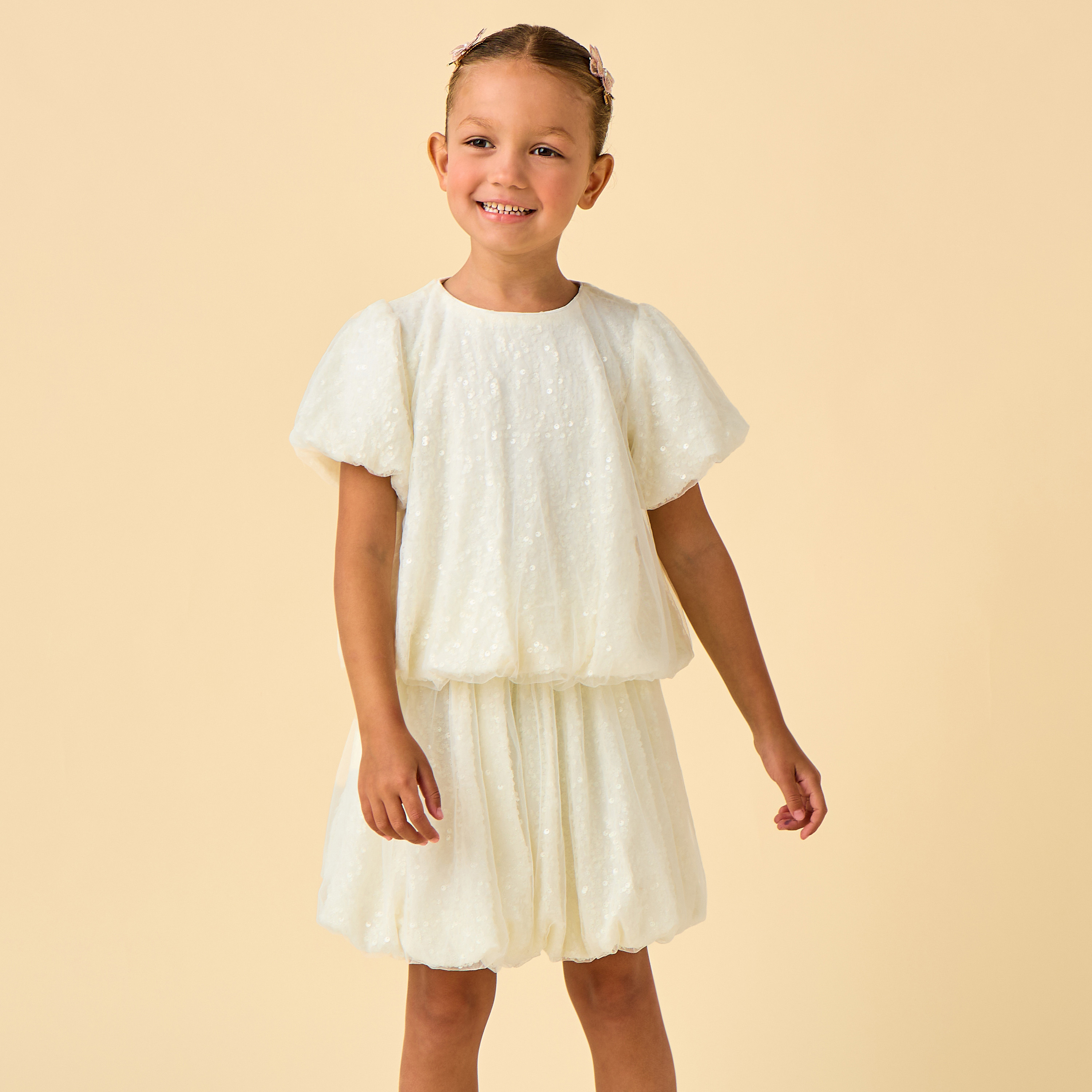 Juniors Crew Neck Short Sleeves Top and Skirt Set with Sequin Detail-baby-girls-clothing-setsandcoords-image-2