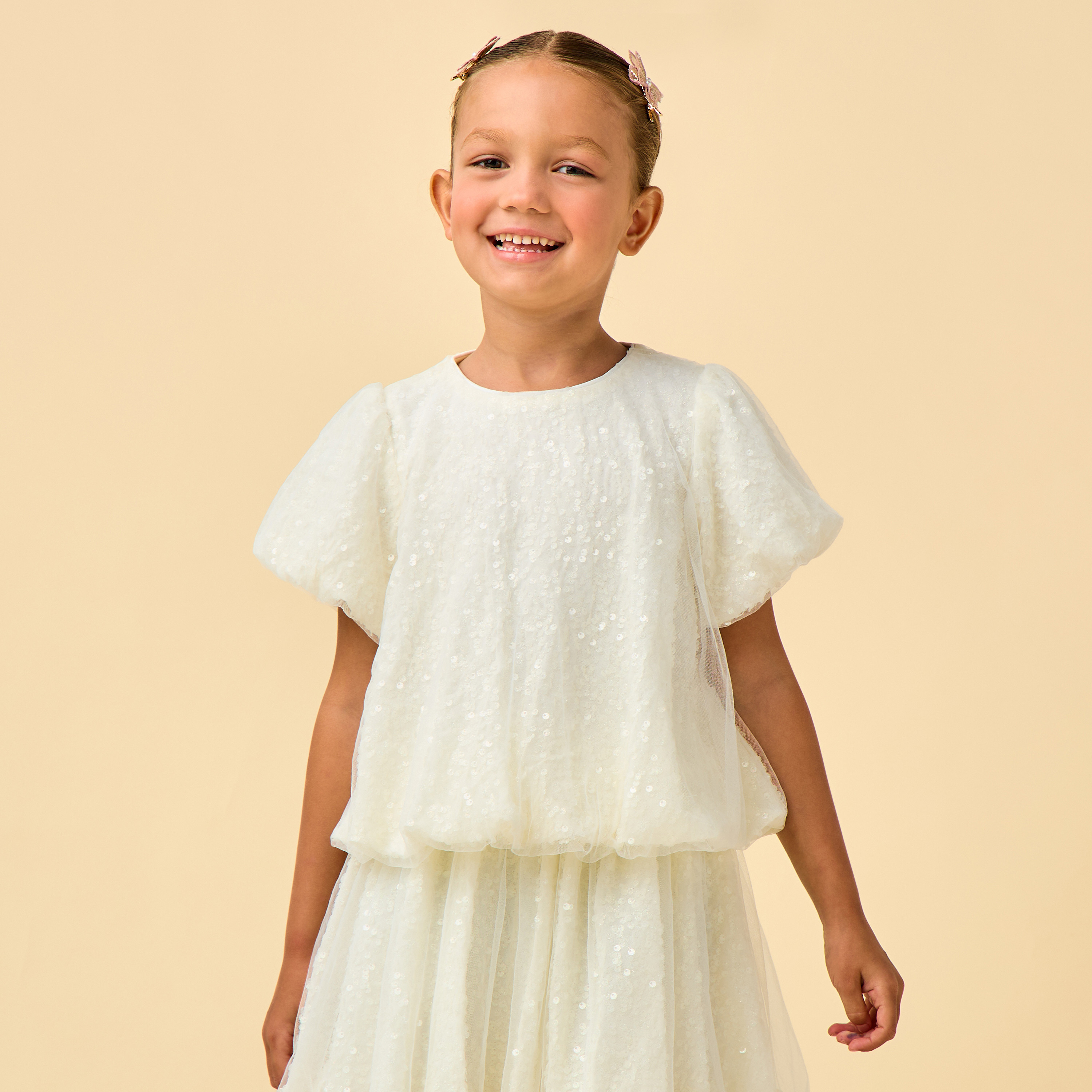 Juniors Crew Neck Short Sleeves Top and Skirt Set with Sequin Detail-baby-girls-clothing-setsandcoords-image-4