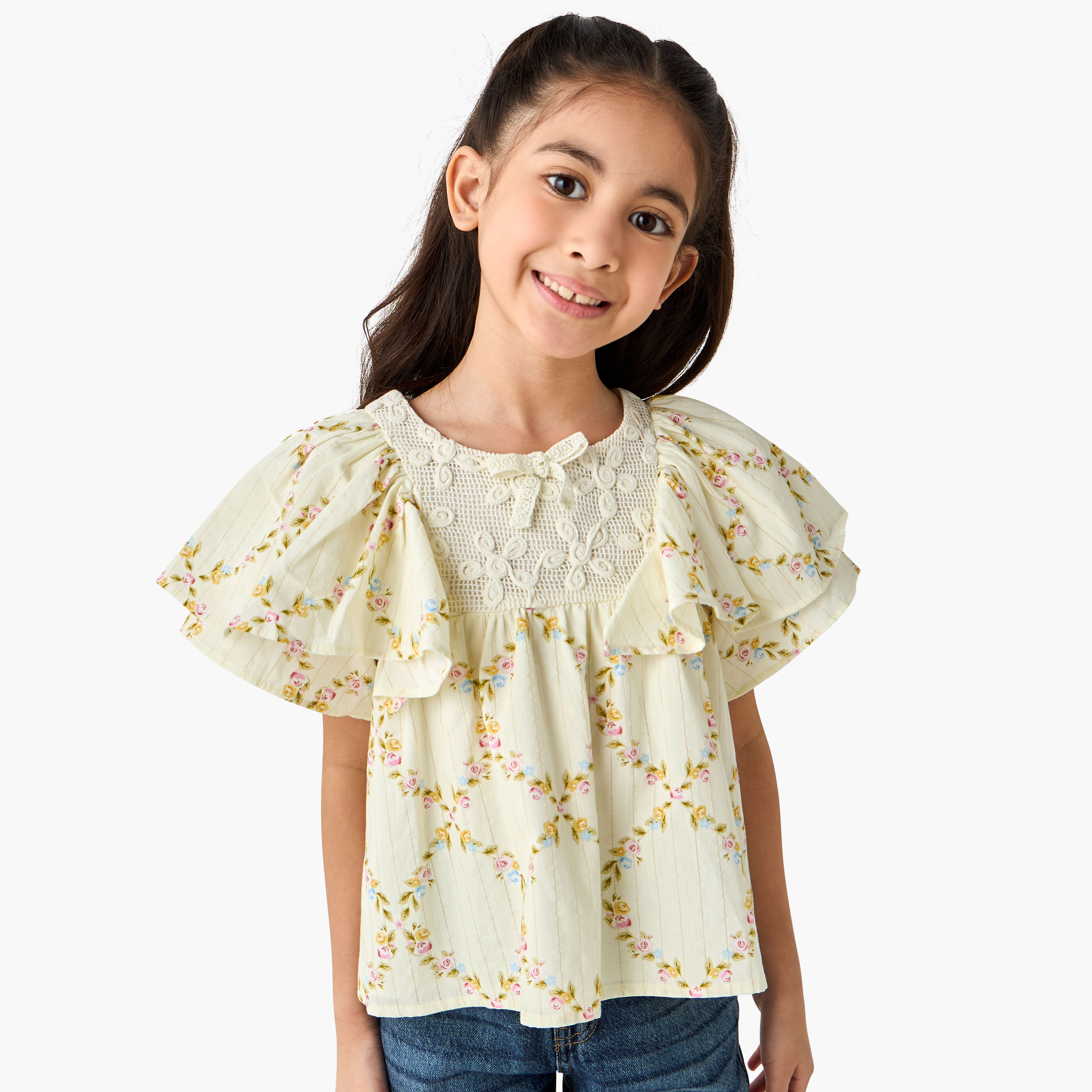Eligo Crew Neck Short Sleeves Top with Floral Print-baby-girls-clothing-blousesandshirts-image-1