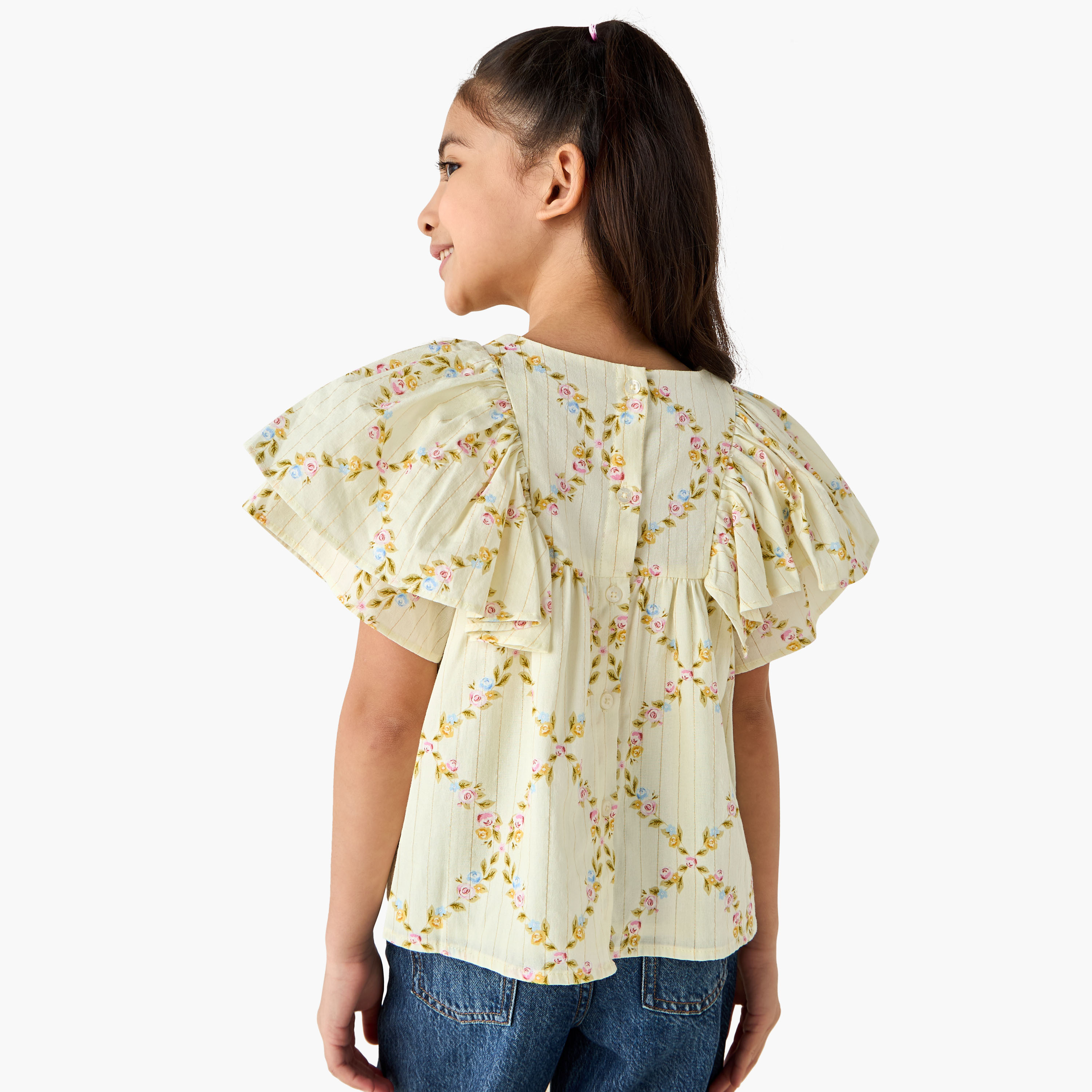 Eligo Crew Neck Short Sleeves Top with Floral Print-baby-girls-clothing-blousesandshirts-image-3
