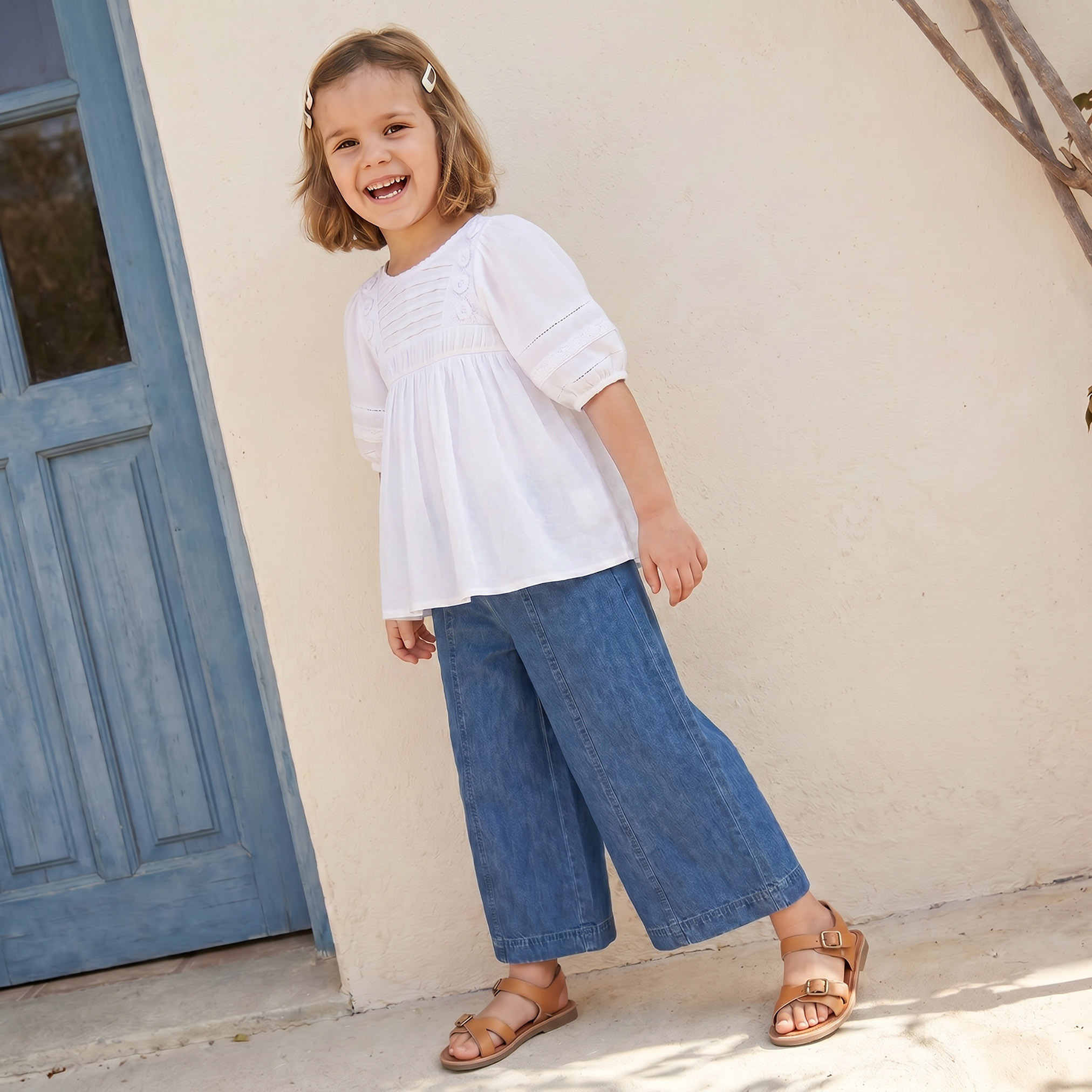 Eligo Crew Neck Short Sleeves Top with Smocked Detail-girls-clothing-blousesandshirts-image-2
