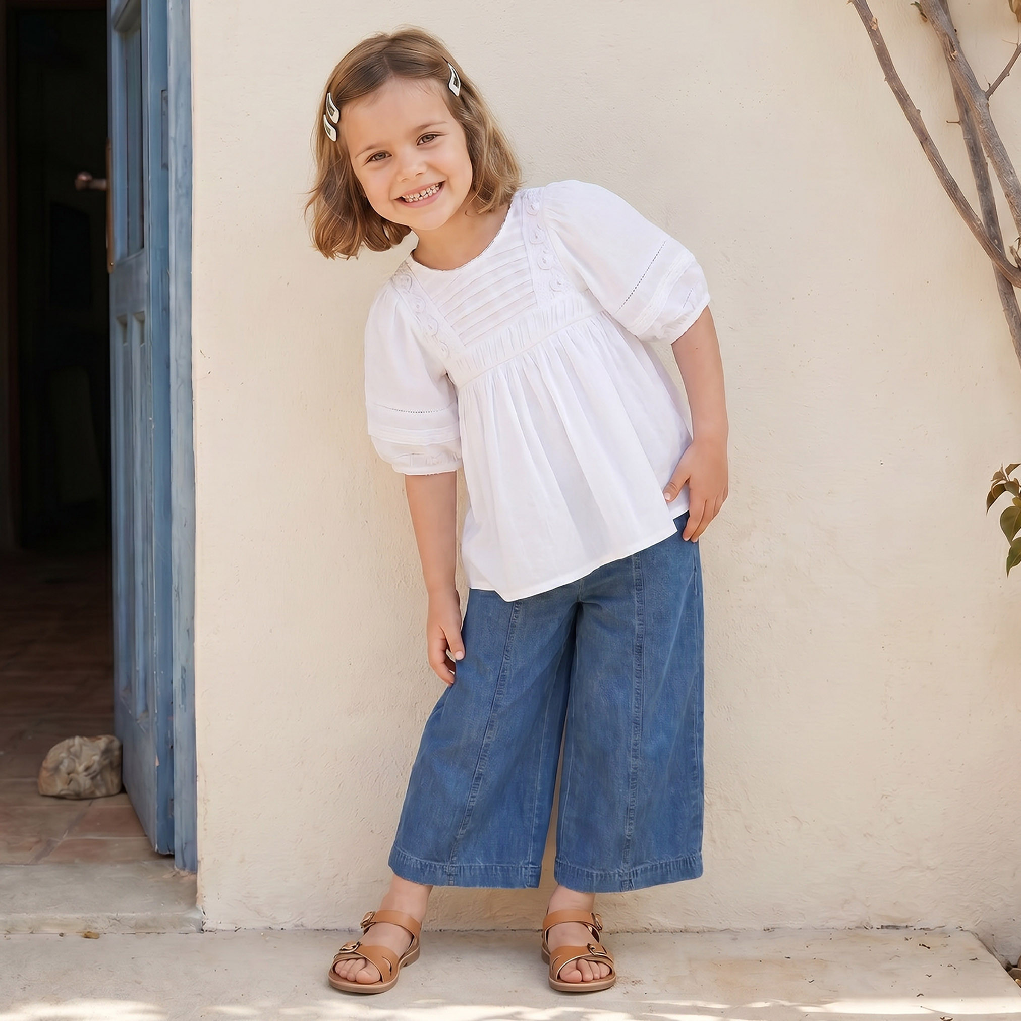 Eligo Crew Neck Short Sleeves Top with Smocked Detail-girls-clothing-blousesandshirts-image-5