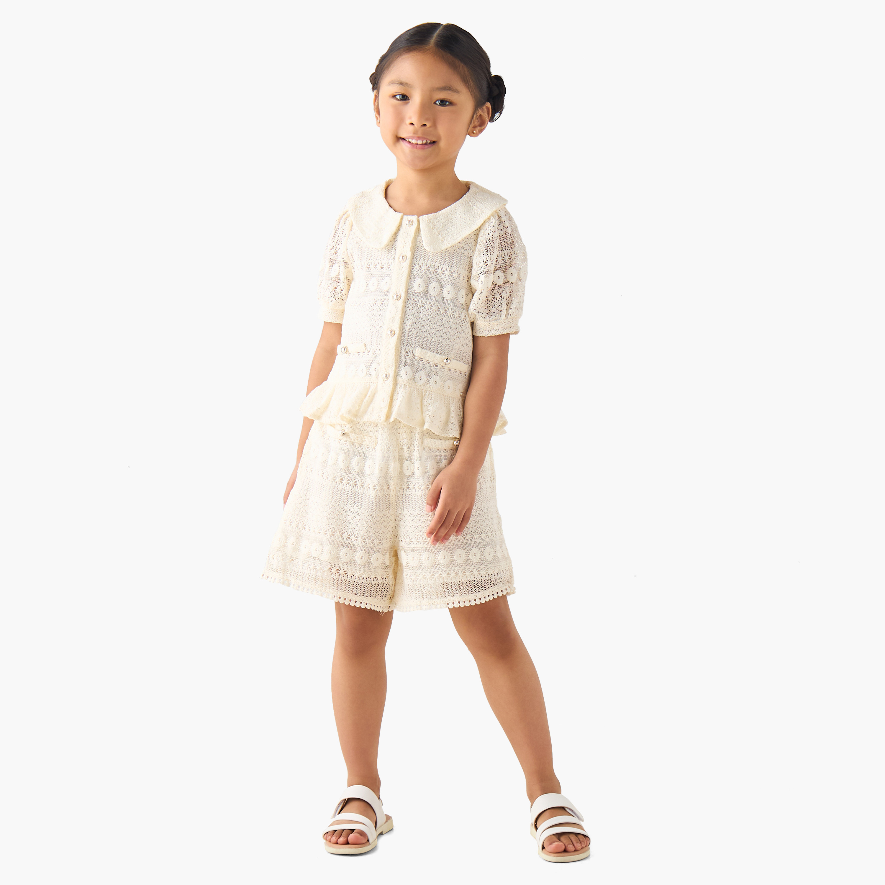 Eligo Sailor Collar Short Sleeves Peplum Top with Lace-baby-girls-clothing-blousesandshirts-image-2