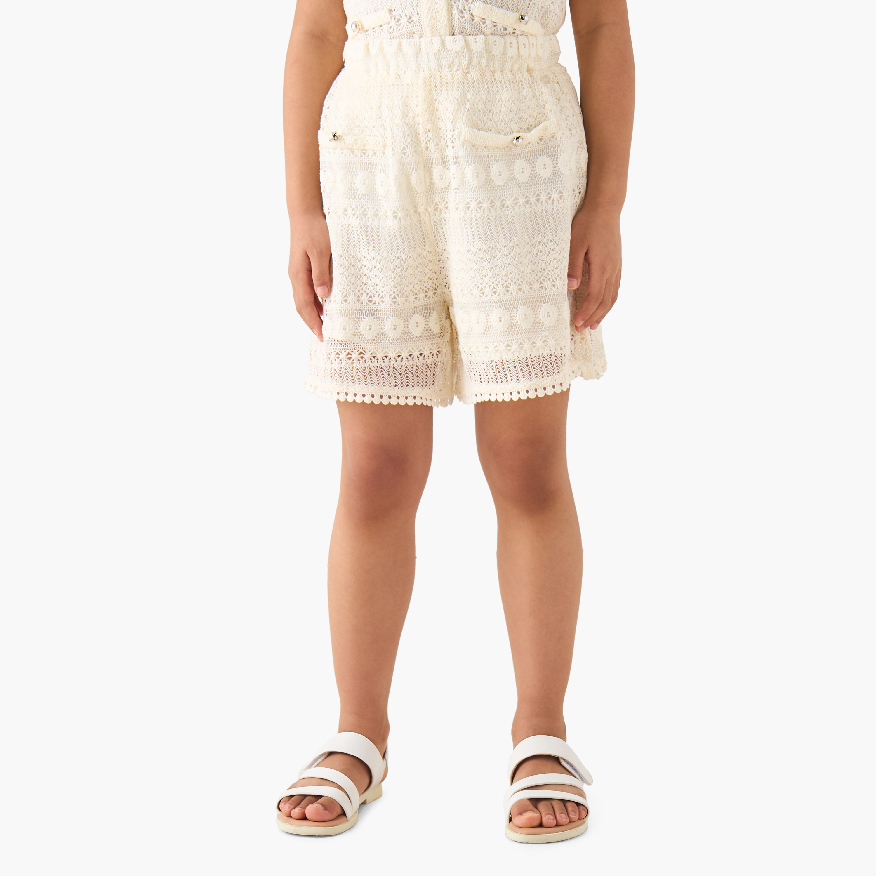 Eligo Elastic Waist Shorts with Lace Texture-girls-clothing-bottoms-shorts-image-1