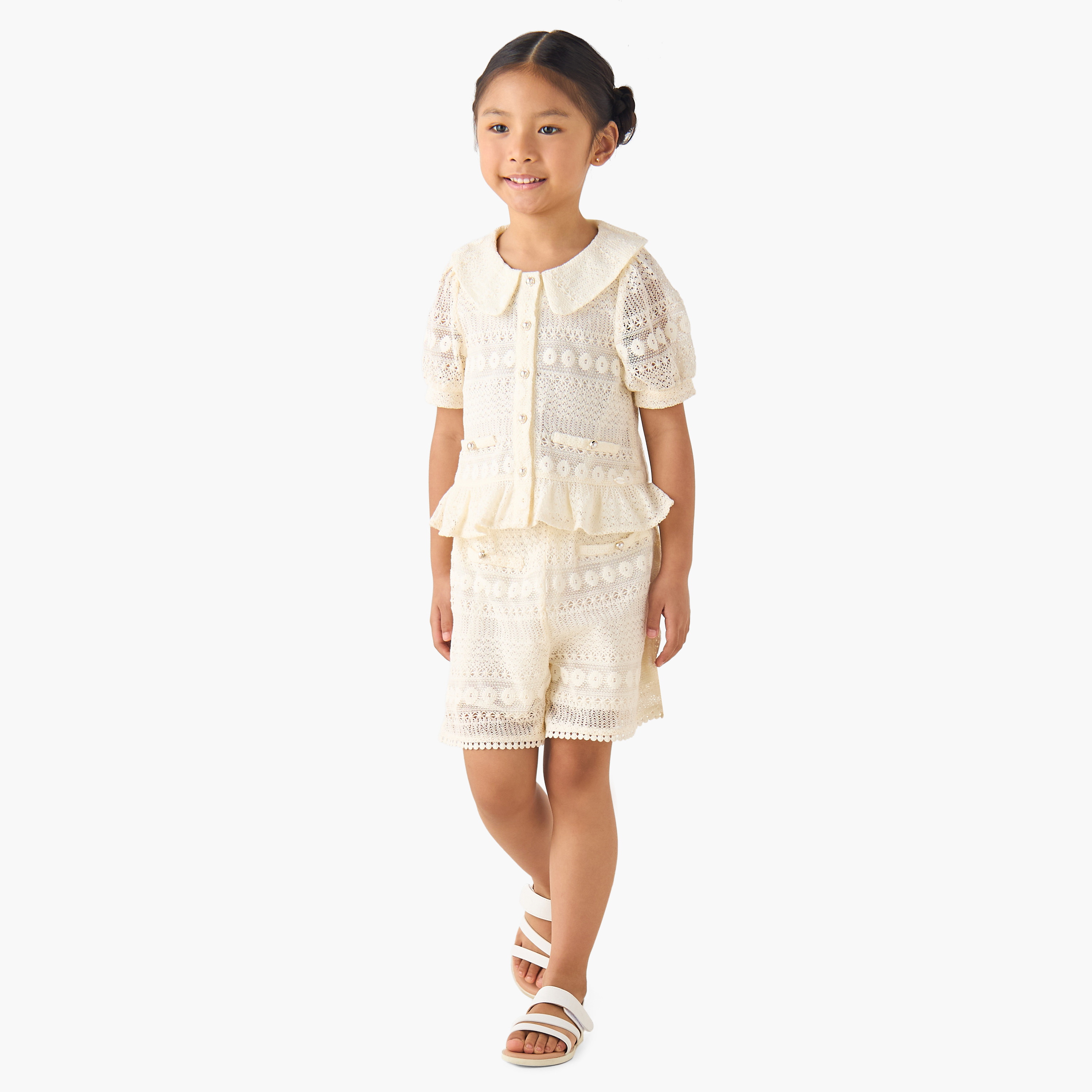Eligo Elastic Waist Shorts with Lace Texture-girls-clothing-bottoms-shorts-image-2