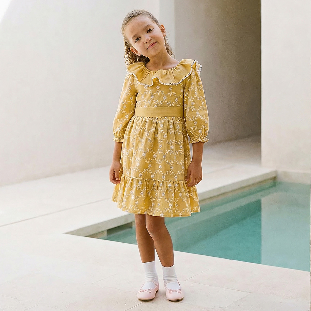 Eligo Round Neck 3/4 Sleeve Dress with Tie-Up Belt-girls-clothing-dressesandjumpsuits-image-1