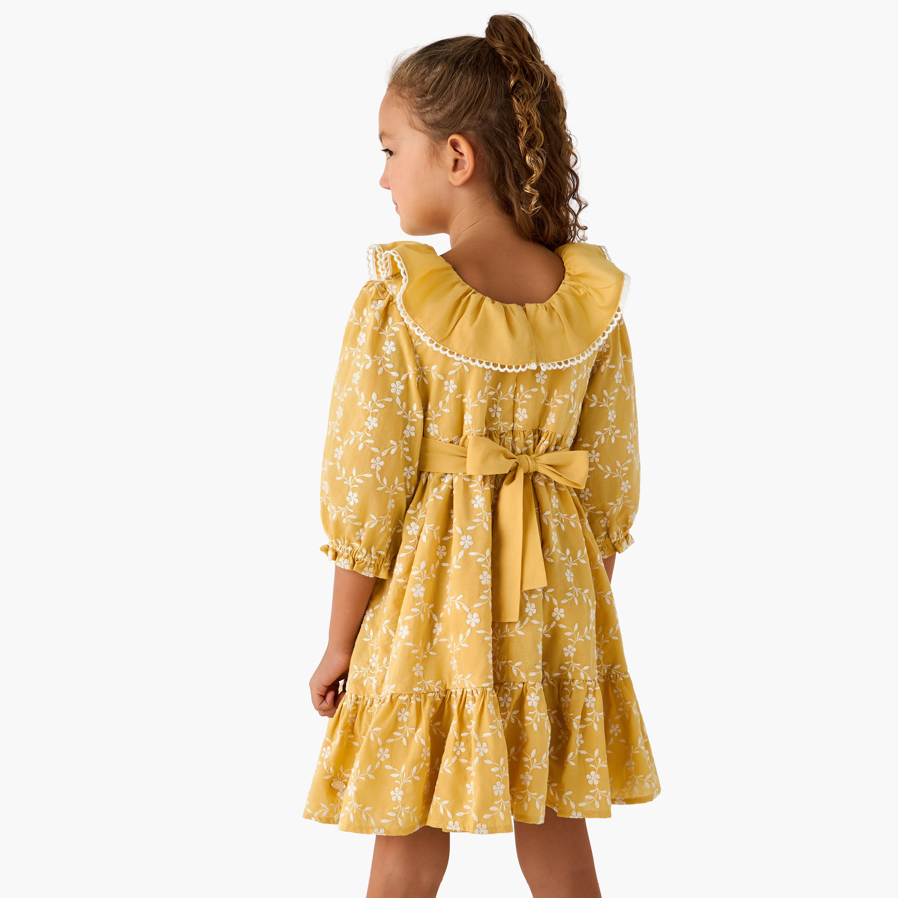 Eligo Round Neck 3/4 Sleeve Dress with Tie-Up Belt-girls-clothing-dressesandjumpsuits-image-3