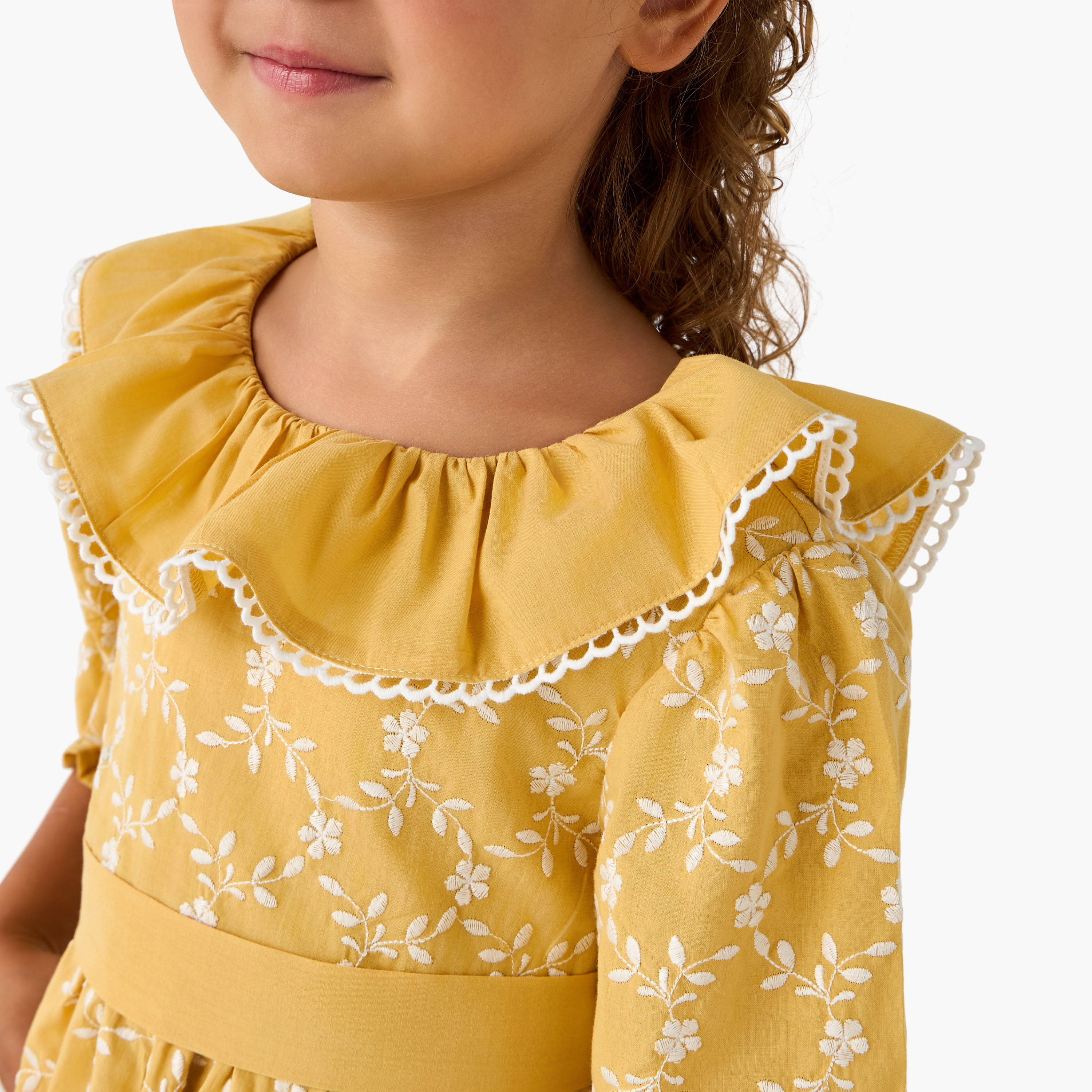 Eligo Round Neck 3/4 Sleeve Dress with Tie-Up Belt-girls-clothing-dressesandjumpsuits-image-4