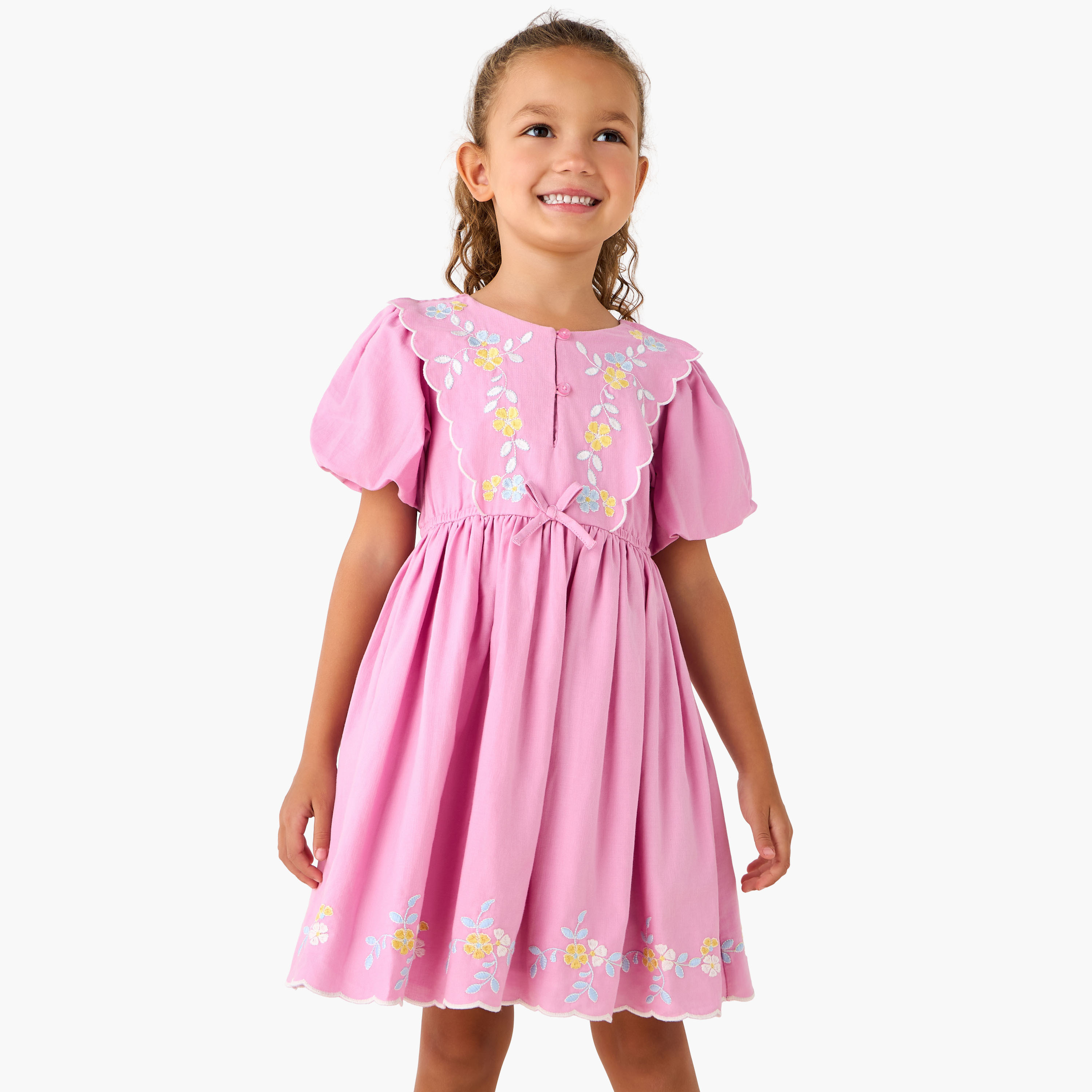 Eligo Round Neck Balloon Sleeve Dress with Button Placket-girls-clothing-dressesandjumpsuits-image-1