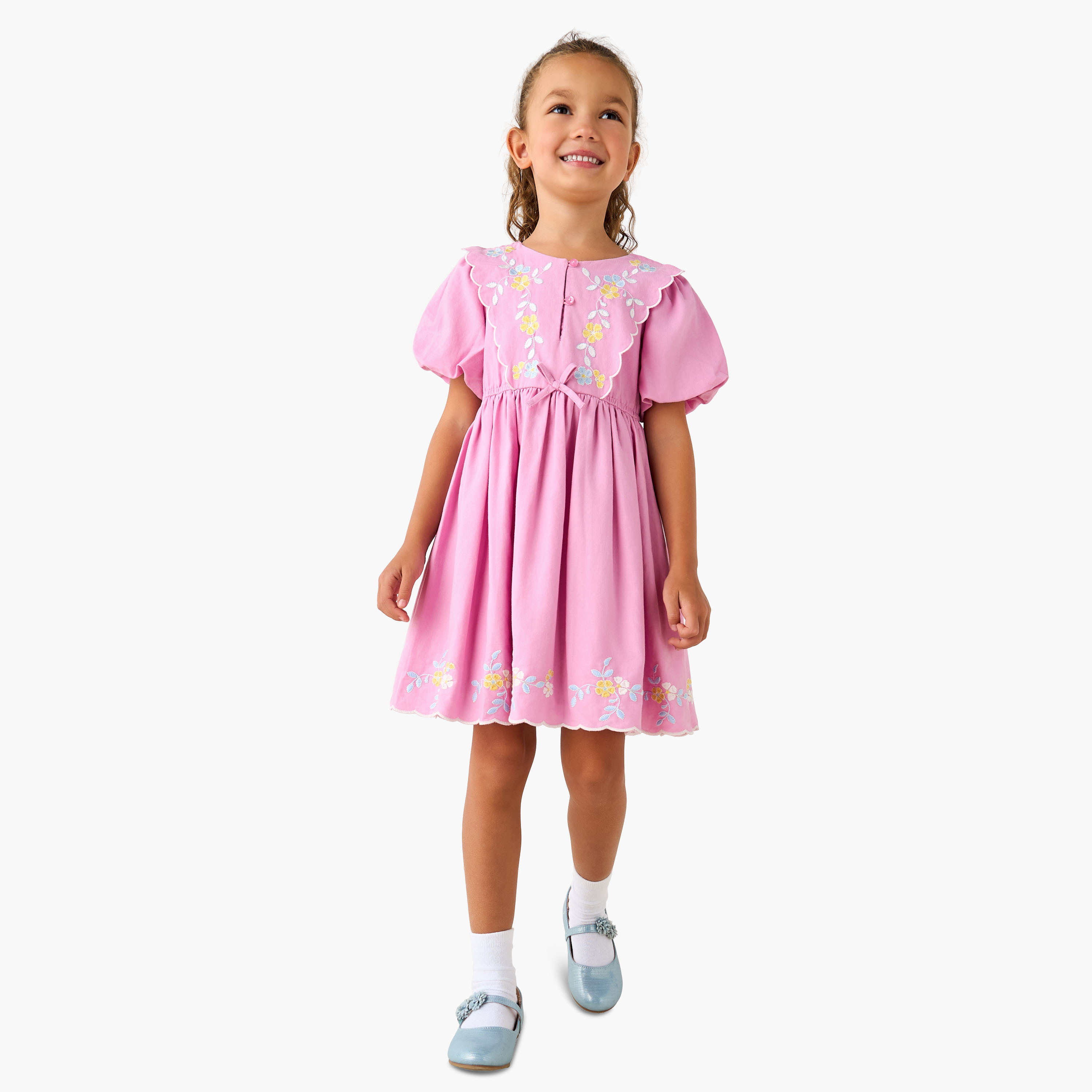 Eligo Round Neck Balloon Sleeve Dress with Button Placket-girls-clothing-dressesandjumpsuits-image-2