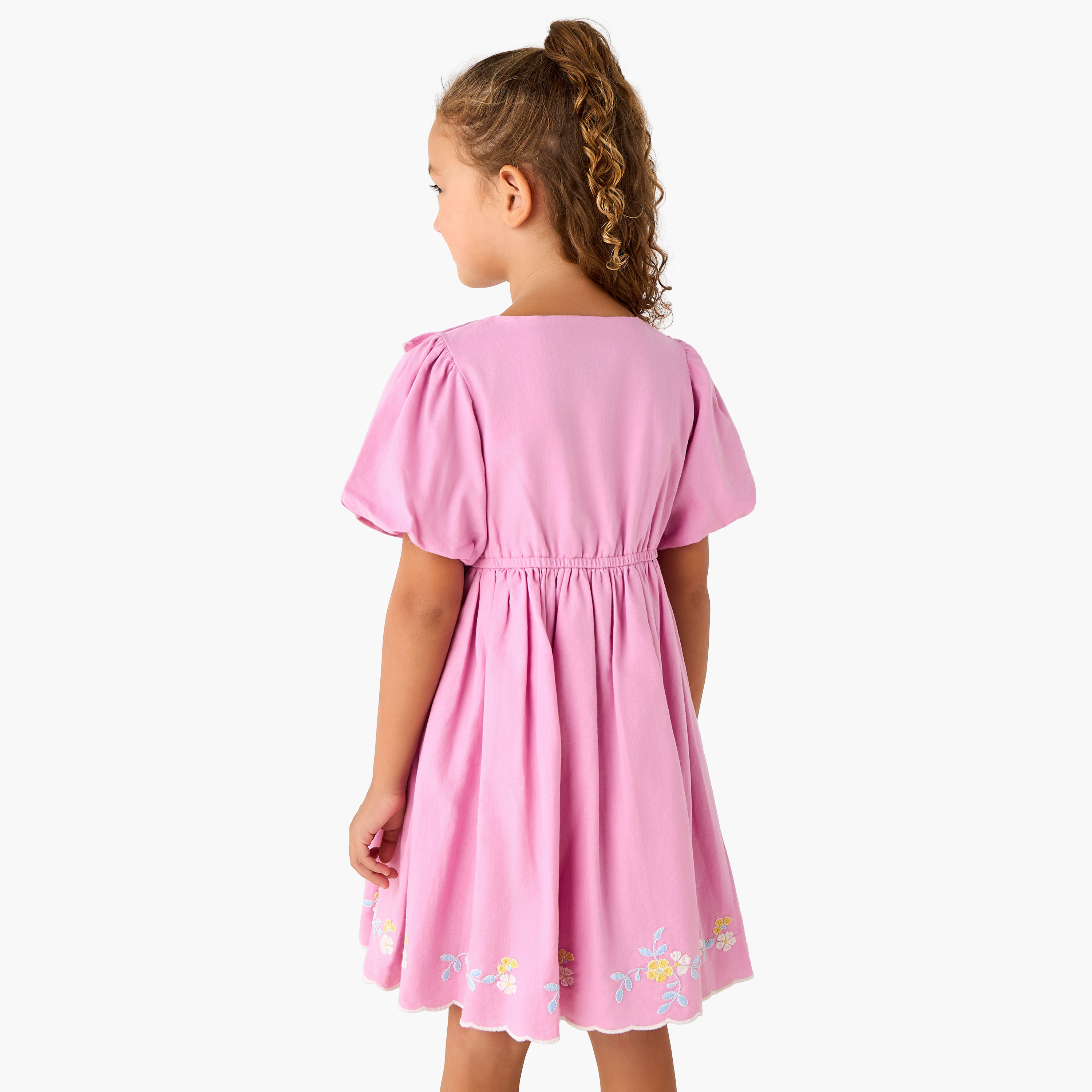 Eligo Round Neck Balloon Sleeve Dress with Button Placket-girls-clothing-dressesandjumpsuits-image-3