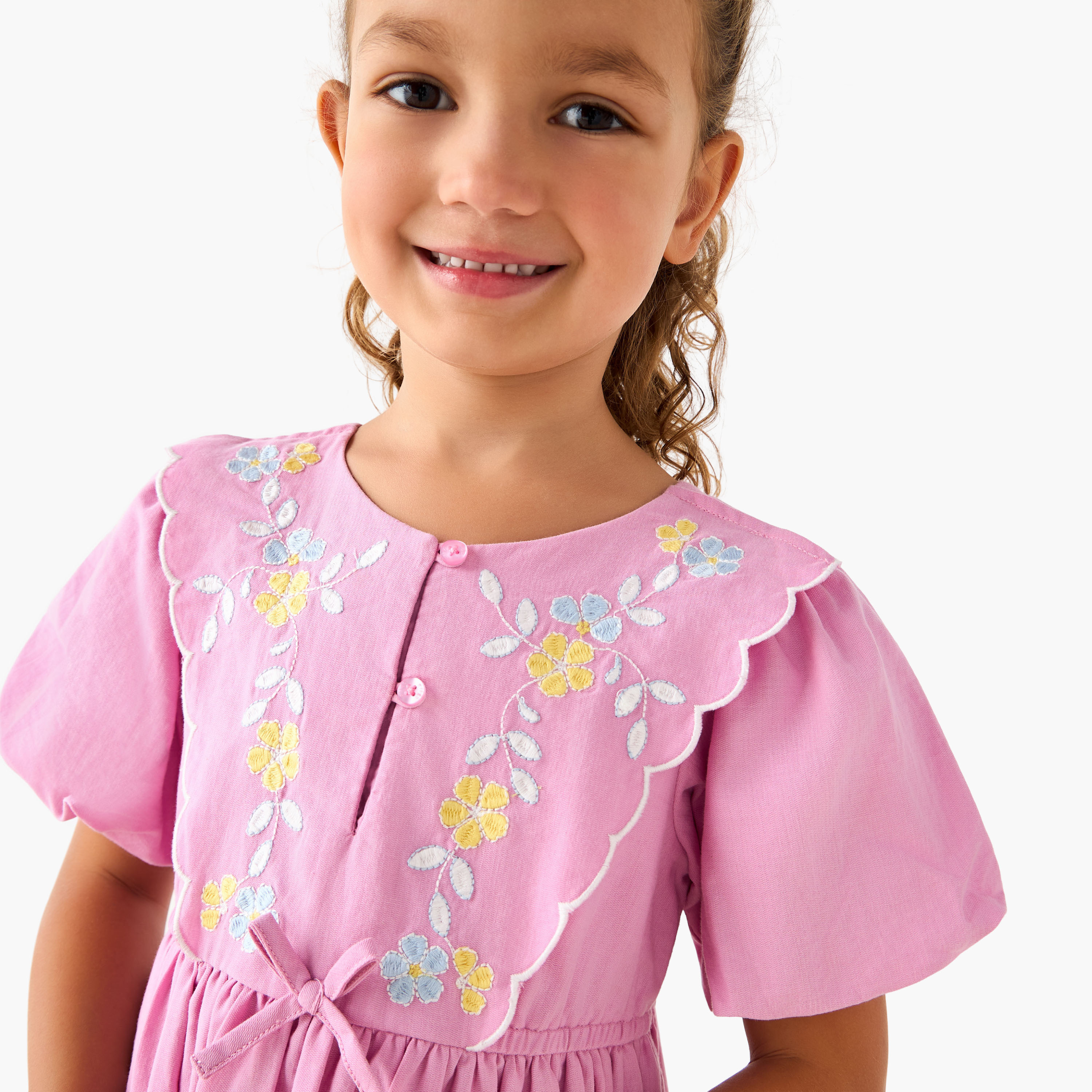 Eligo Round Neck Balloon Sleeve Dress with Button Placket-girls-clothing-dressesandjumpsuits-image-4