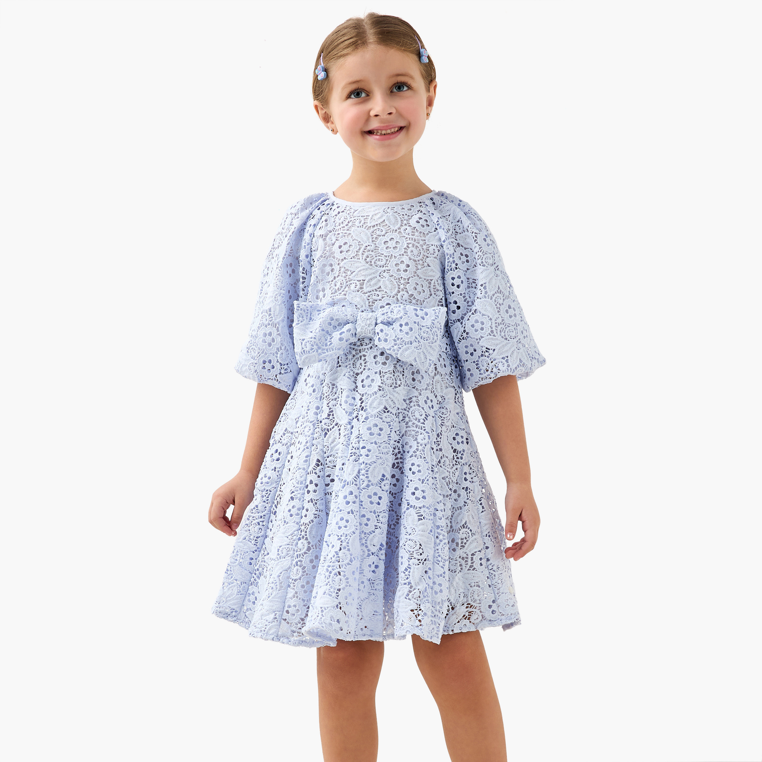 فستان إيه لاين دانتيل مزين بياقة مستديرة وأكمام قصيرة من جونيورز-girls-clothing-dressesandjumpsuits-image-5