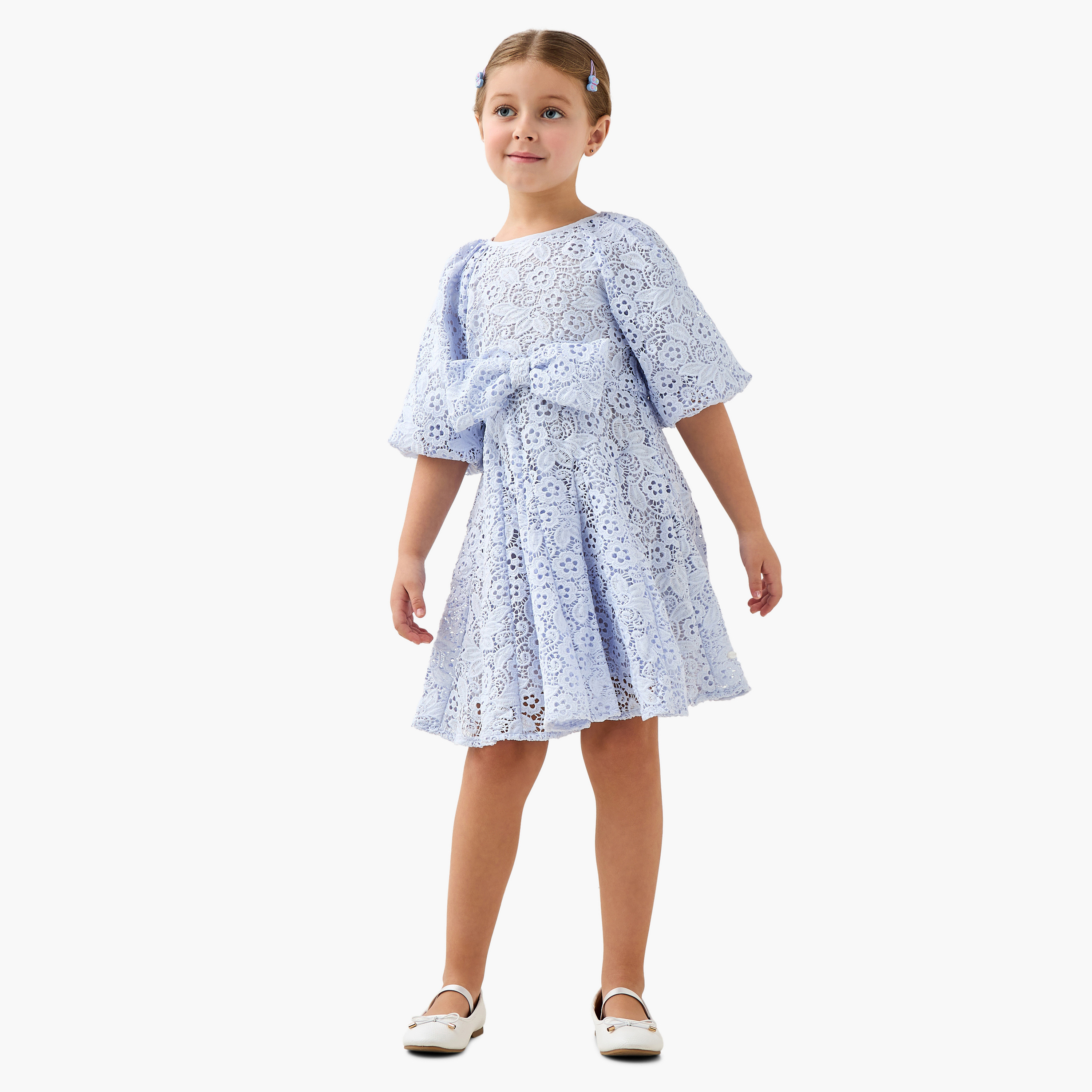 فستان إيه لاين دانتيل مزين بياقة مستديرة وأكمام قصيرة من جونيورز-girls-clothing-dressesandjumpsuits-image-4