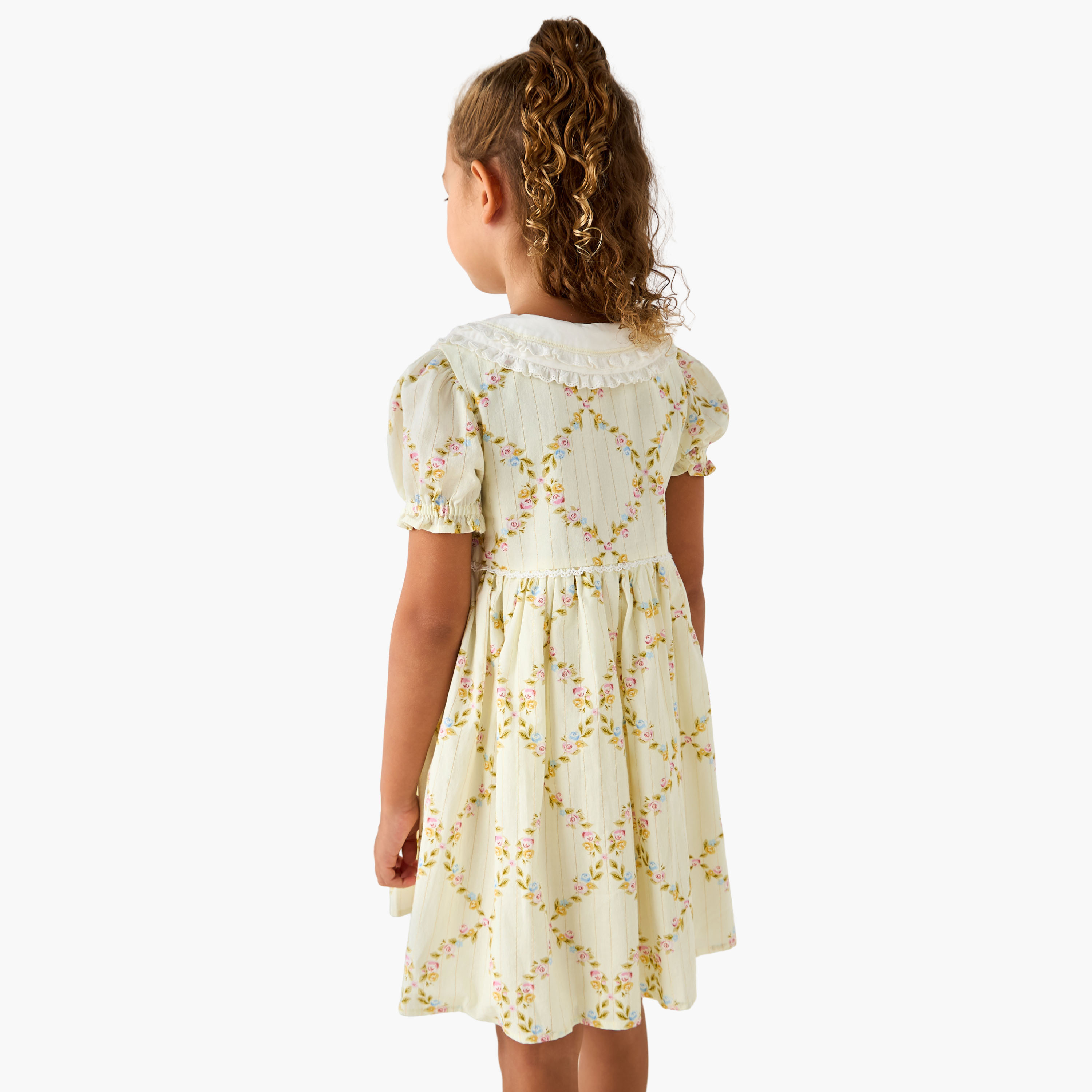 Eligo Peter Pan Collar Puff Sleeve Dress with Button Placket-girls-clothing-dressesandjumpsuits-image-3