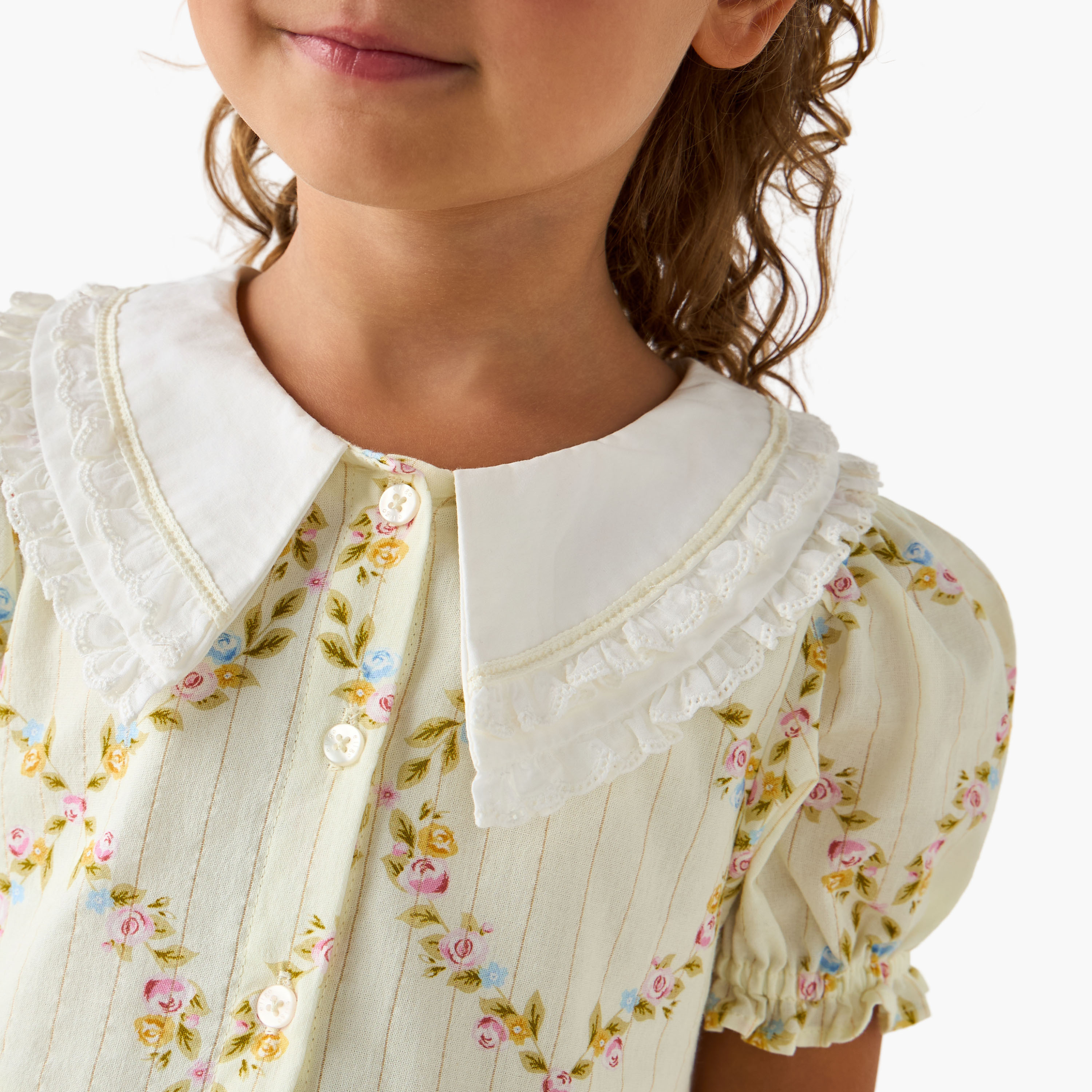 Eligo Peter Pan Collar Puff Sleeve Dress with Button Placket-girls-clothing-dressesandjumpsuits-image-4