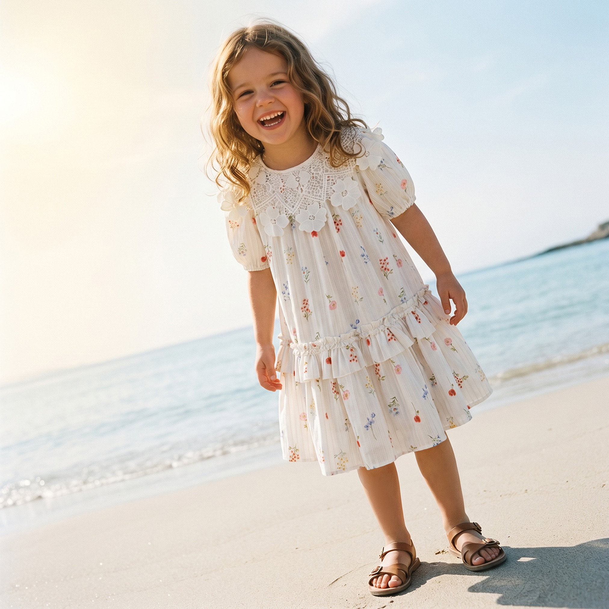 Eligo Round Neck Short Sleeve Dress with Botanical Print-girls-clothing-dressesandjumpsuits-image-1