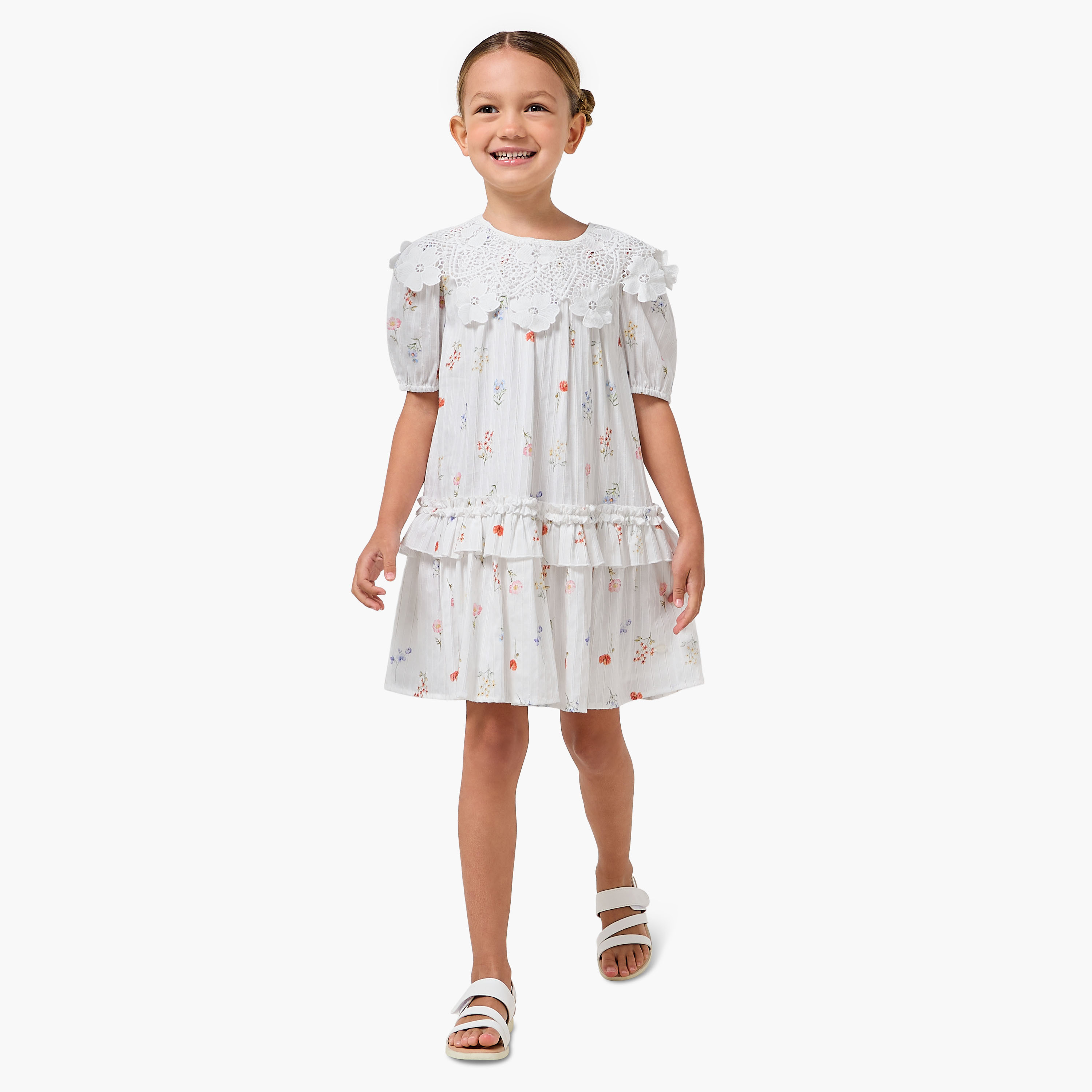 Eligo Round Neck Short Sleeve Dress with Botanical Print-girls-clothing-dressesandjumpsuits-image-2