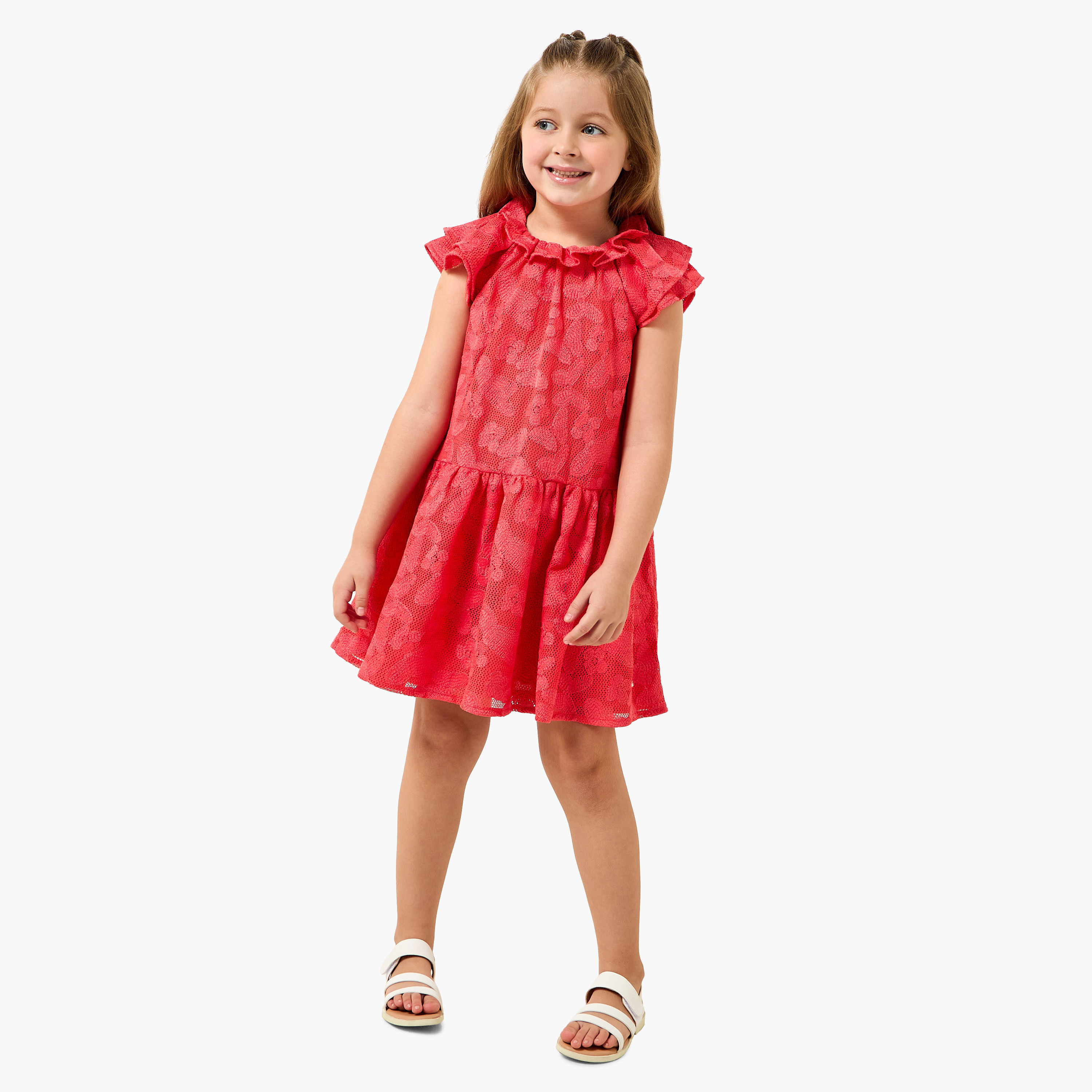 Eligo Round Neck Cap Sleeves A-line Dress with Butterfly Embroidery-girls-clothing-dressesandjumpsuits-image-2