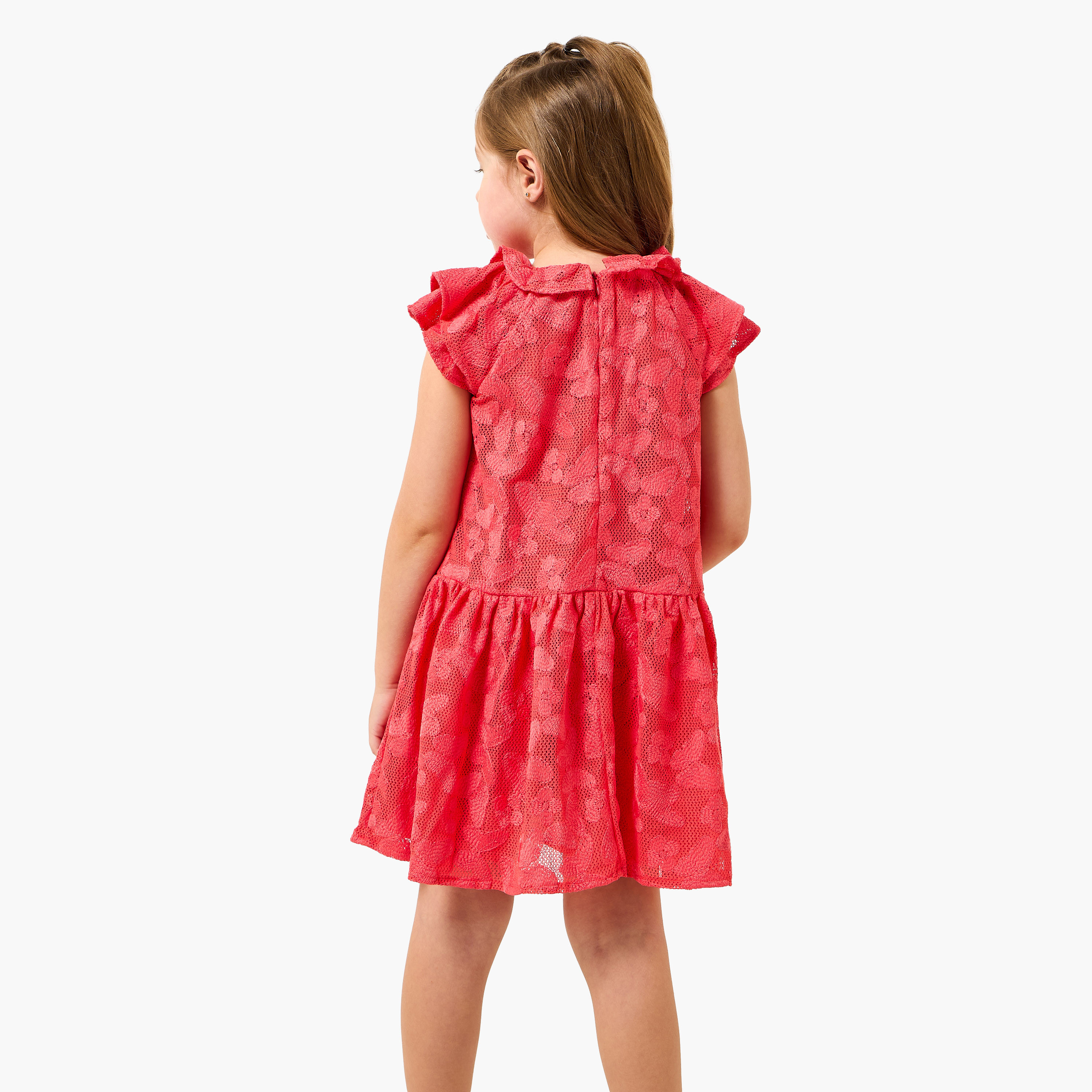 Eligo Round Neck Cap Sleeves A-line Dress with Butterfly Embroidery-girls-clothing-dressesandjumpsuits-image-3