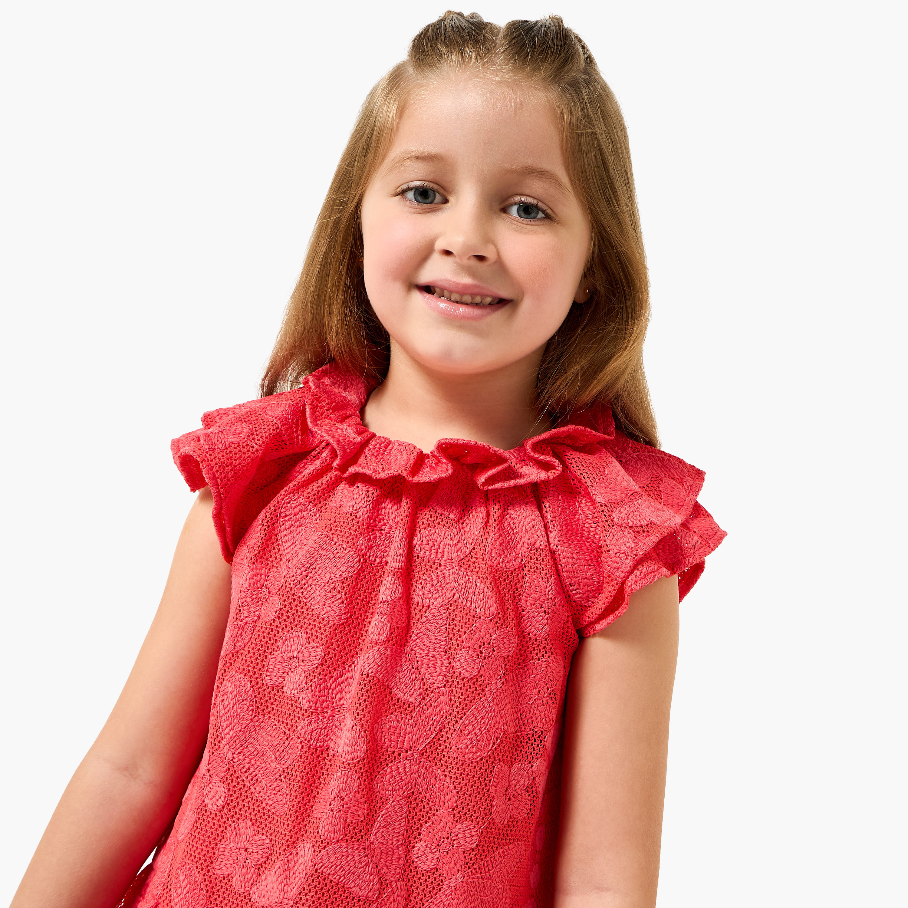 Eligo Round Neck Cap Sleeves A-line Dress with Butterfly Embroidery-girls-clothing-dressesandjumpsuits-image-4
