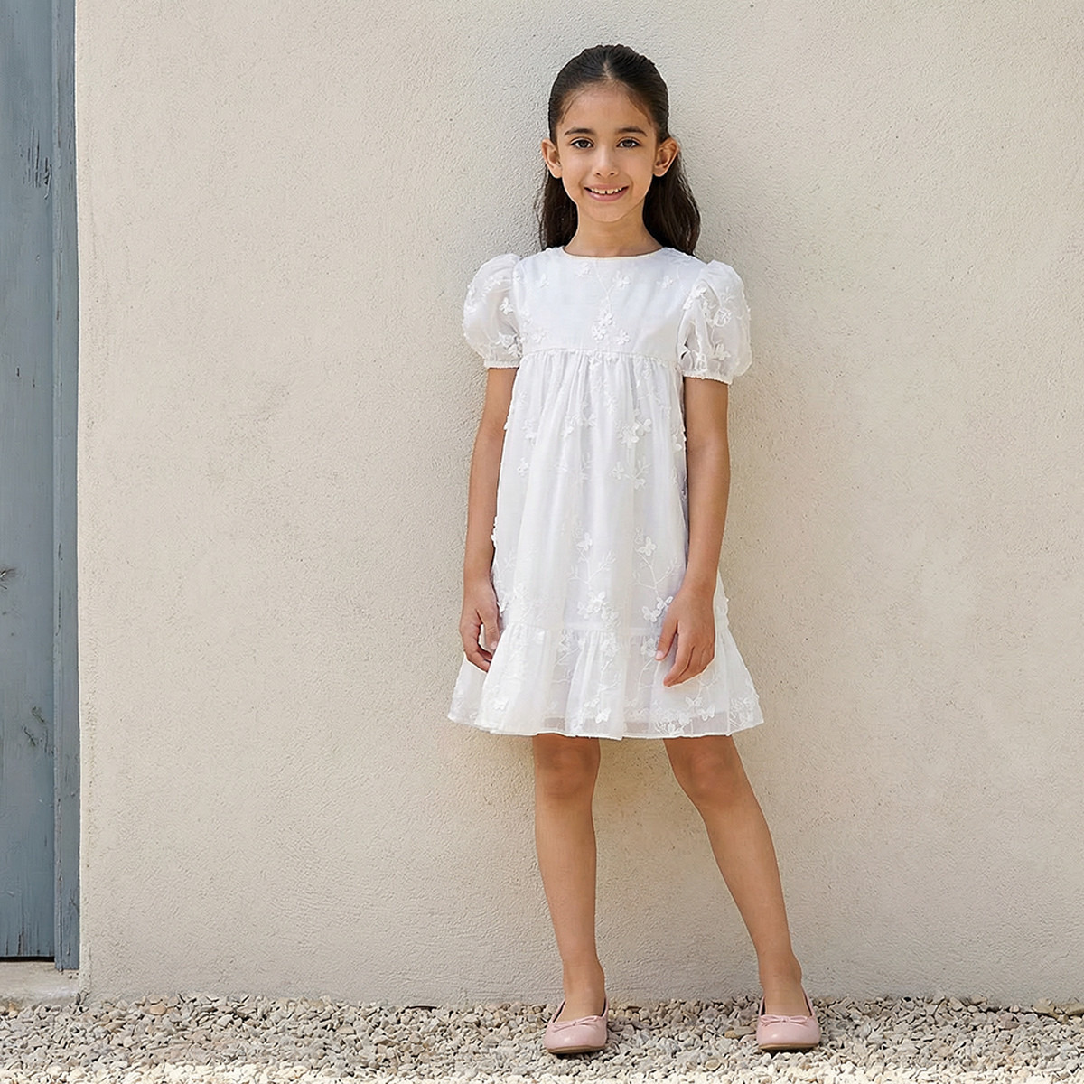 Eligo Round Neck Short Sleeve Dress with Embroidery-girls-clothing-dressesandjumpsuits-image-1