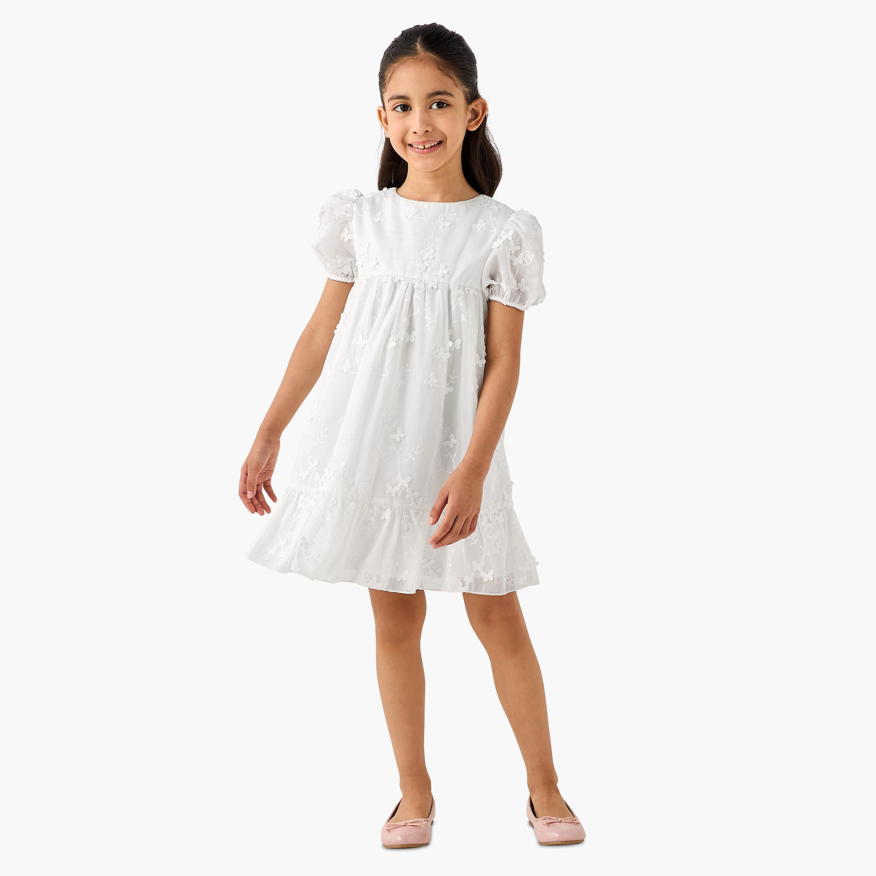 Eligo Round Neck Short Sleeve Dress with Embroidery-girls-clothing-dressesandjumpsuits-image-2