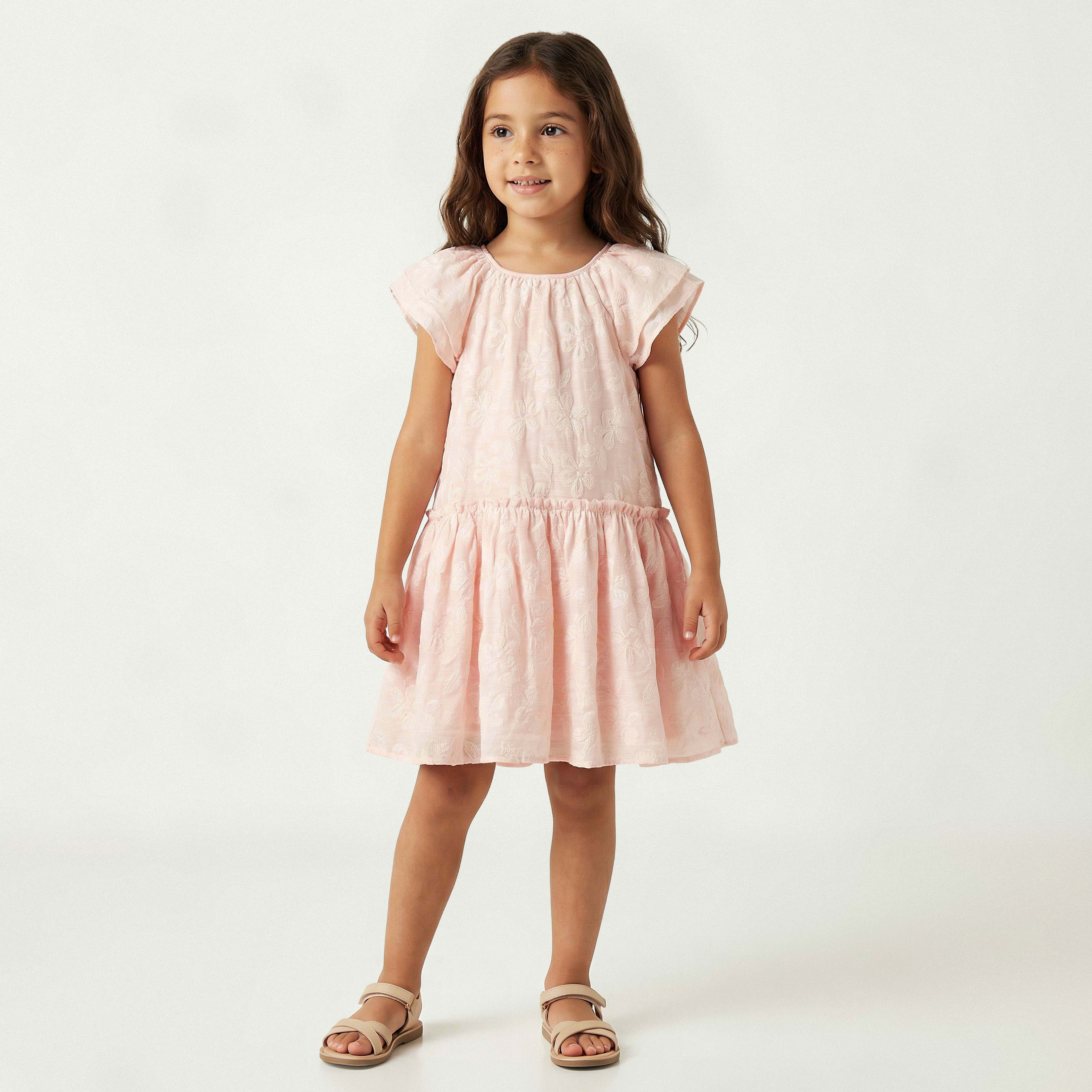 Eligo Round Neck Short Sleeve Dress with Embroidery-girls-clothing-dressesandjumpsuits-image-1