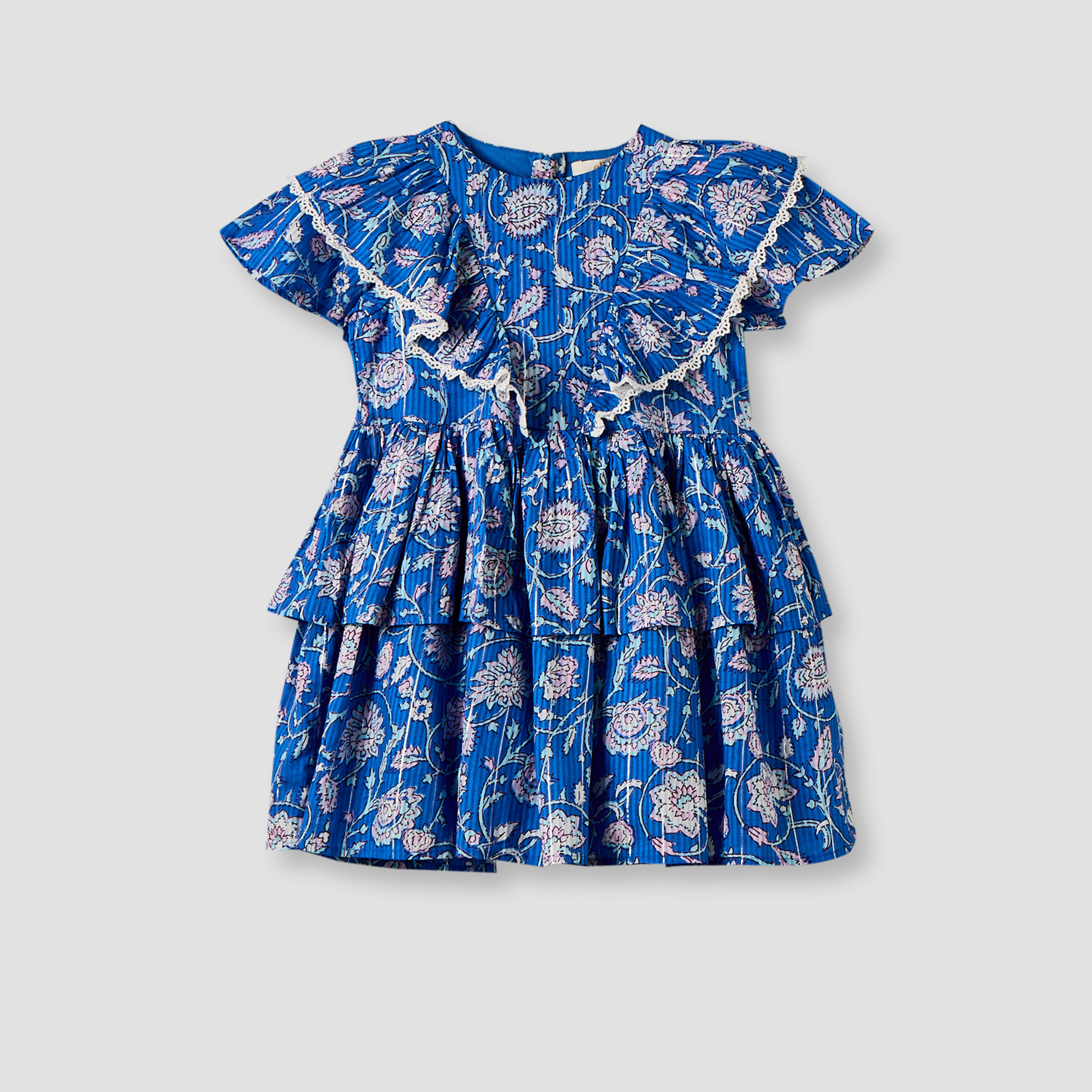 Eligo Round Neck Short Sleeves Knee Length Tiered Dress with Floral Print-girls-clothing-dressesandjumpsuits-image-2
