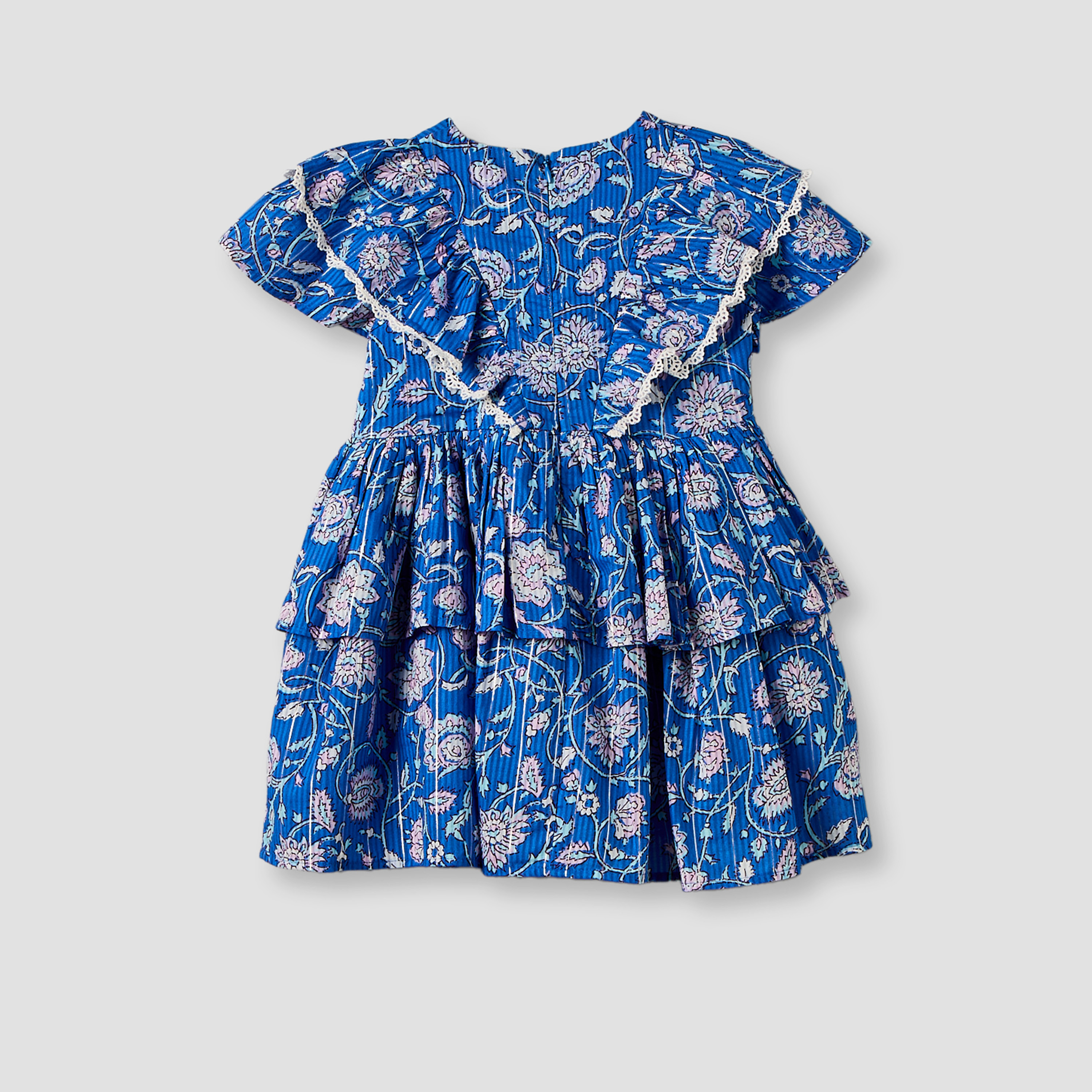 Eligo Round Neck Short Sleeves Knee Length Tiered Dress with Floral Print-girls-clothing-dressesandjumpsuits-image-3