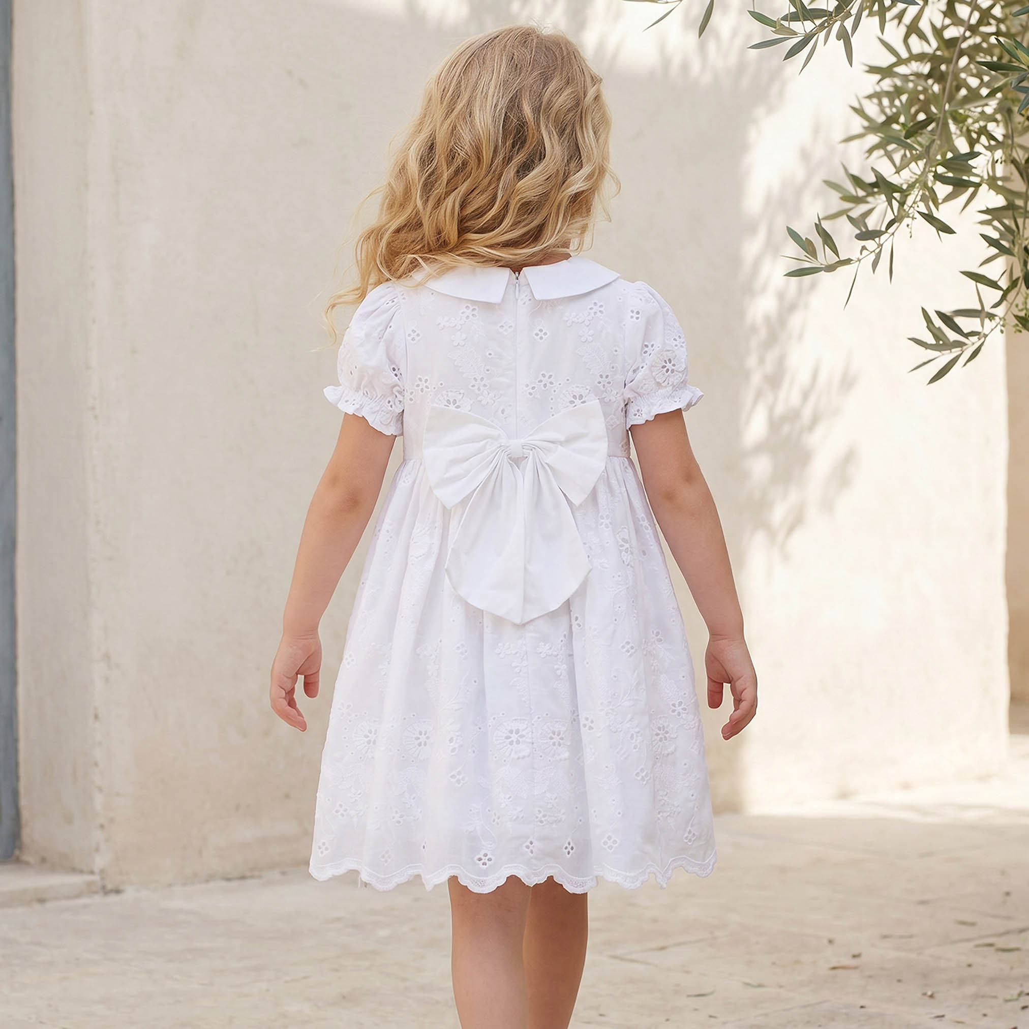 Eligo Peter Pan Collar Short Sleeves Knee Length A-line Dress with Schiffli Embroidery-girls-clothing-dressesandjumpsuits-image-2