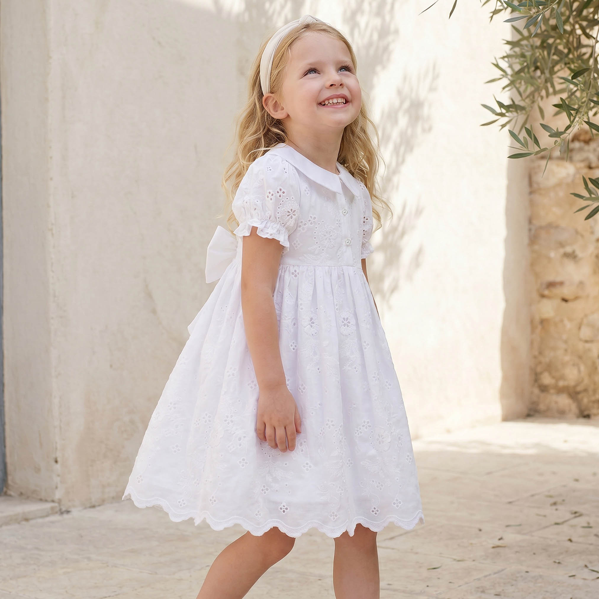 Eligo Peter Pan Collar Short Sleeves Knee Length A-line Dress with Schiffli Embroidery-girls-clothing-dressesandjumpsuits-image-6