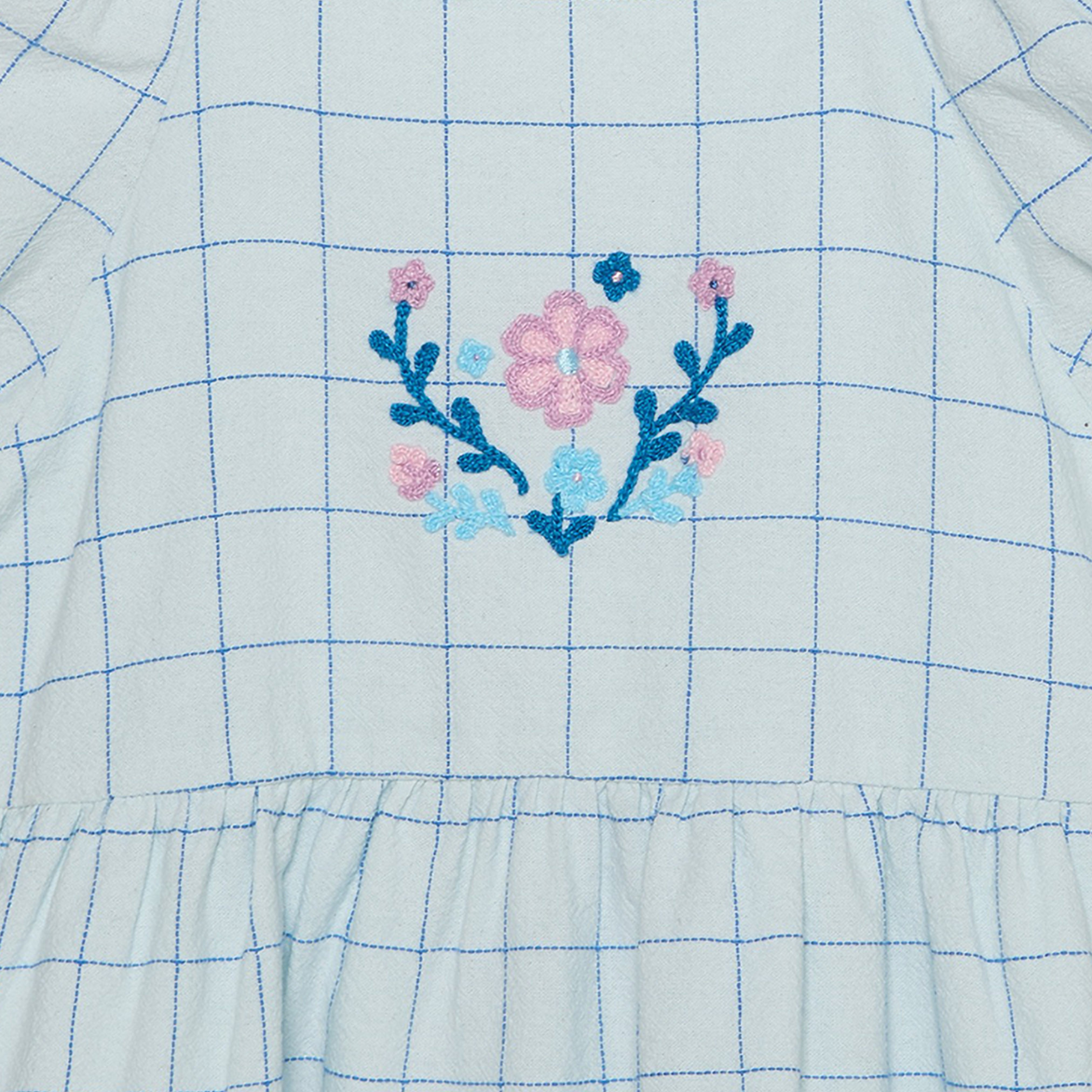 Eligo Square Neck Short Sleeves Knee Length A-line Dress with Checked Pattern-girls-clothing-dressesandjumpsuits-image-4