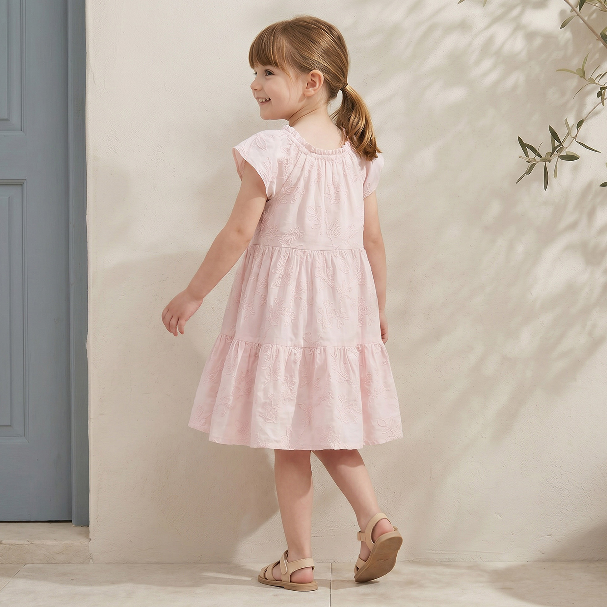 Eligo Round Neck Short Sleeves Knee Length A-Line Dress with Embroidered Design-girls-clothing-dressesandjumpsuits-image-2