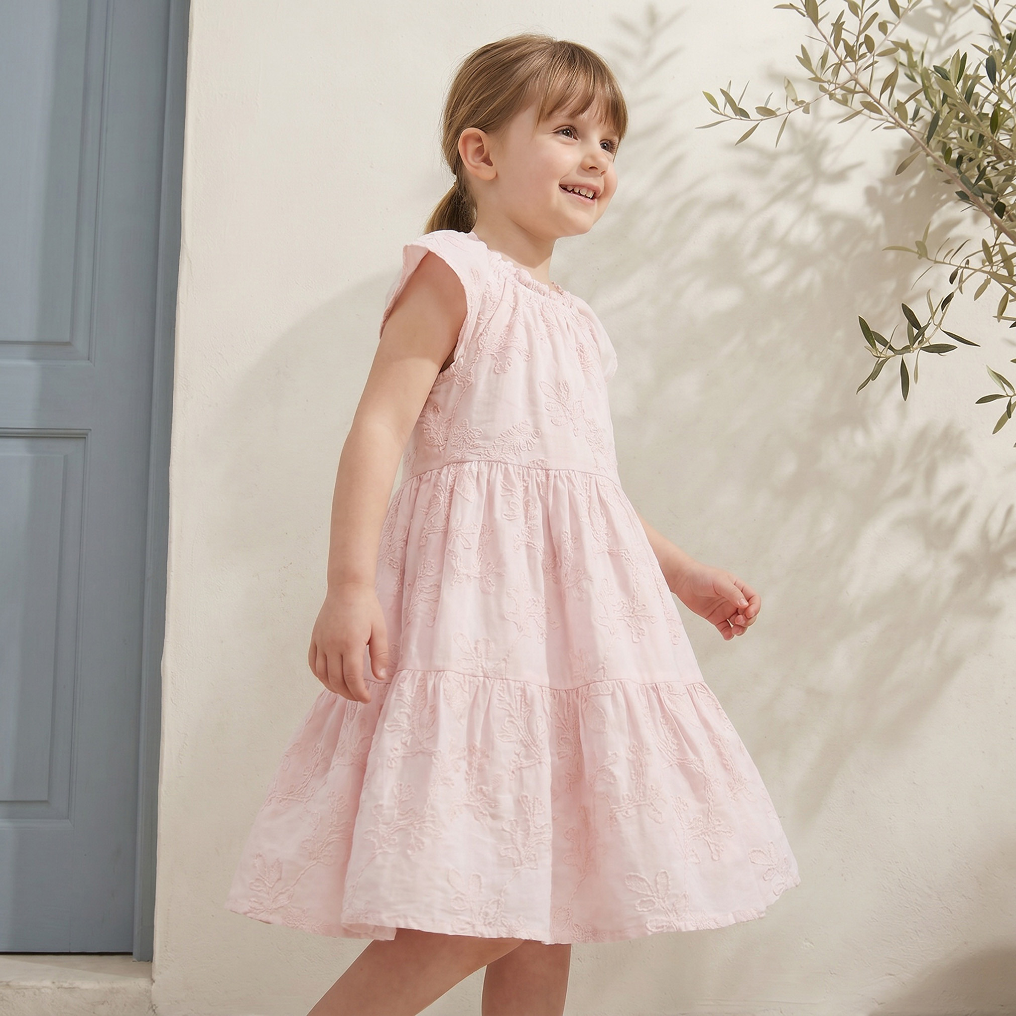 Eligo Round Neck Short Sleeves Knee Length A-Line Dress with Embroidered Design-girls-clothing-dressesandjumpsuits-image-5
