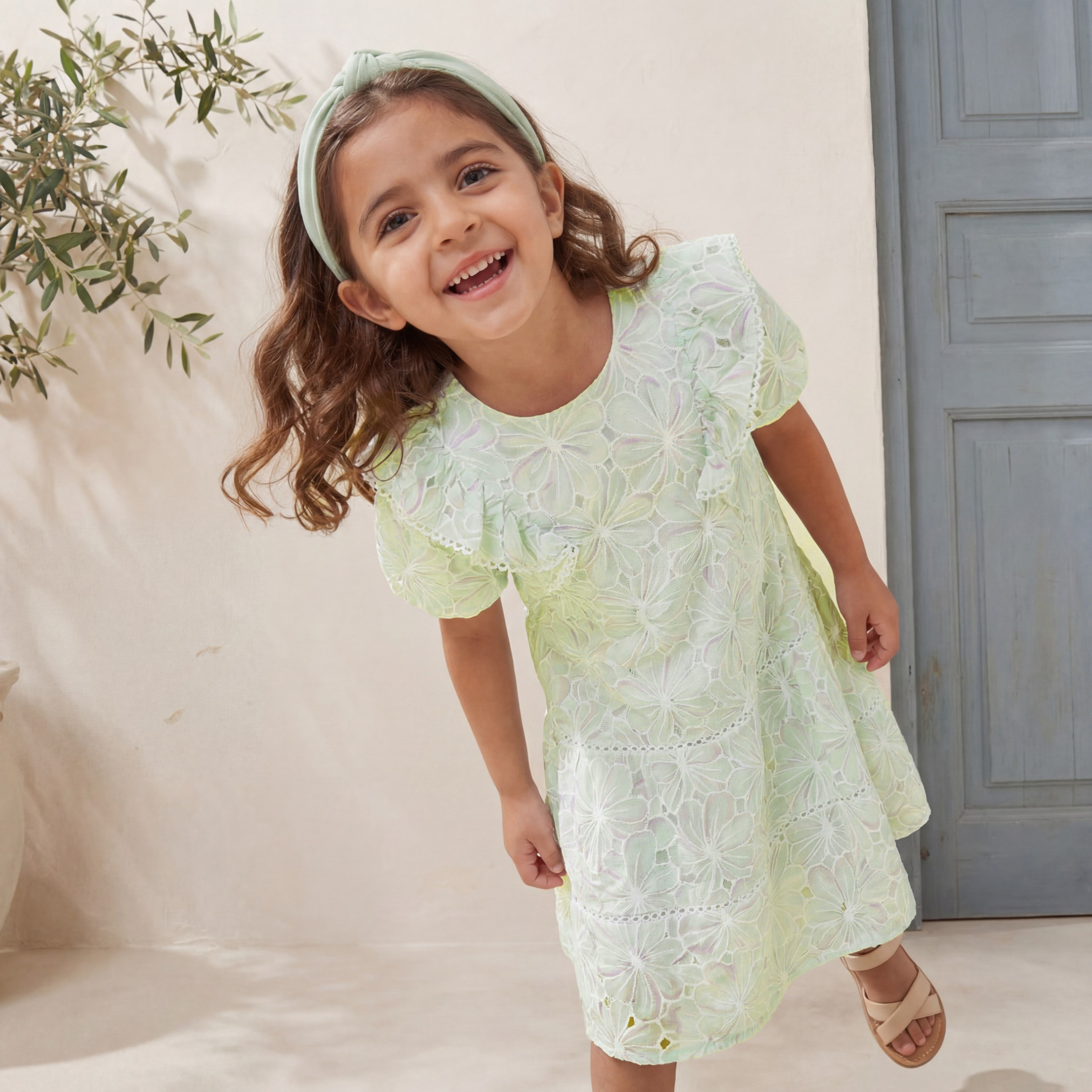 Eligo Round Neck Short Sleeves Knee Length A-Line Dress with Floral Lace-girls-clothing-dressesandjumpsuits-image-1