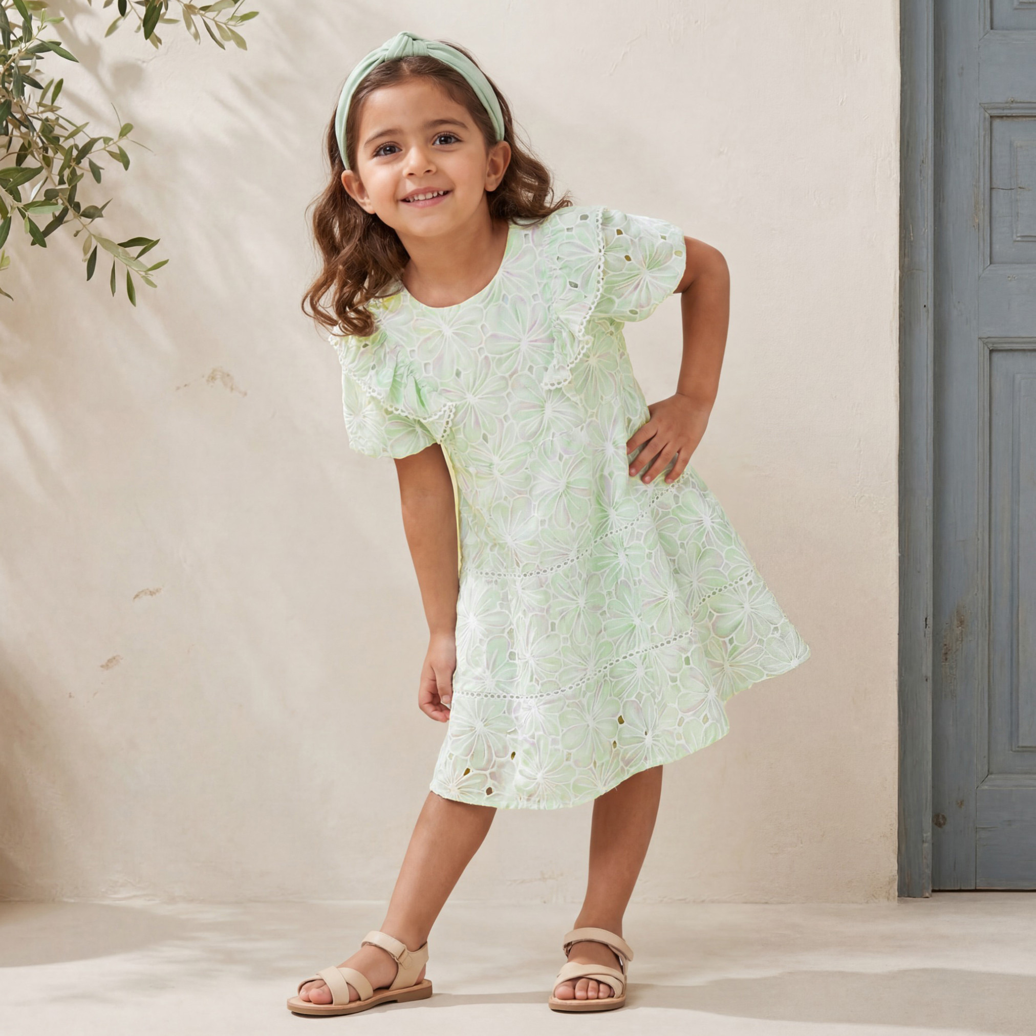 Eligo Round Neck Short Sleeves Knee Length A-Line Dress with Floral Lace-girls-clothing-dressesandjumpsuits-image-2