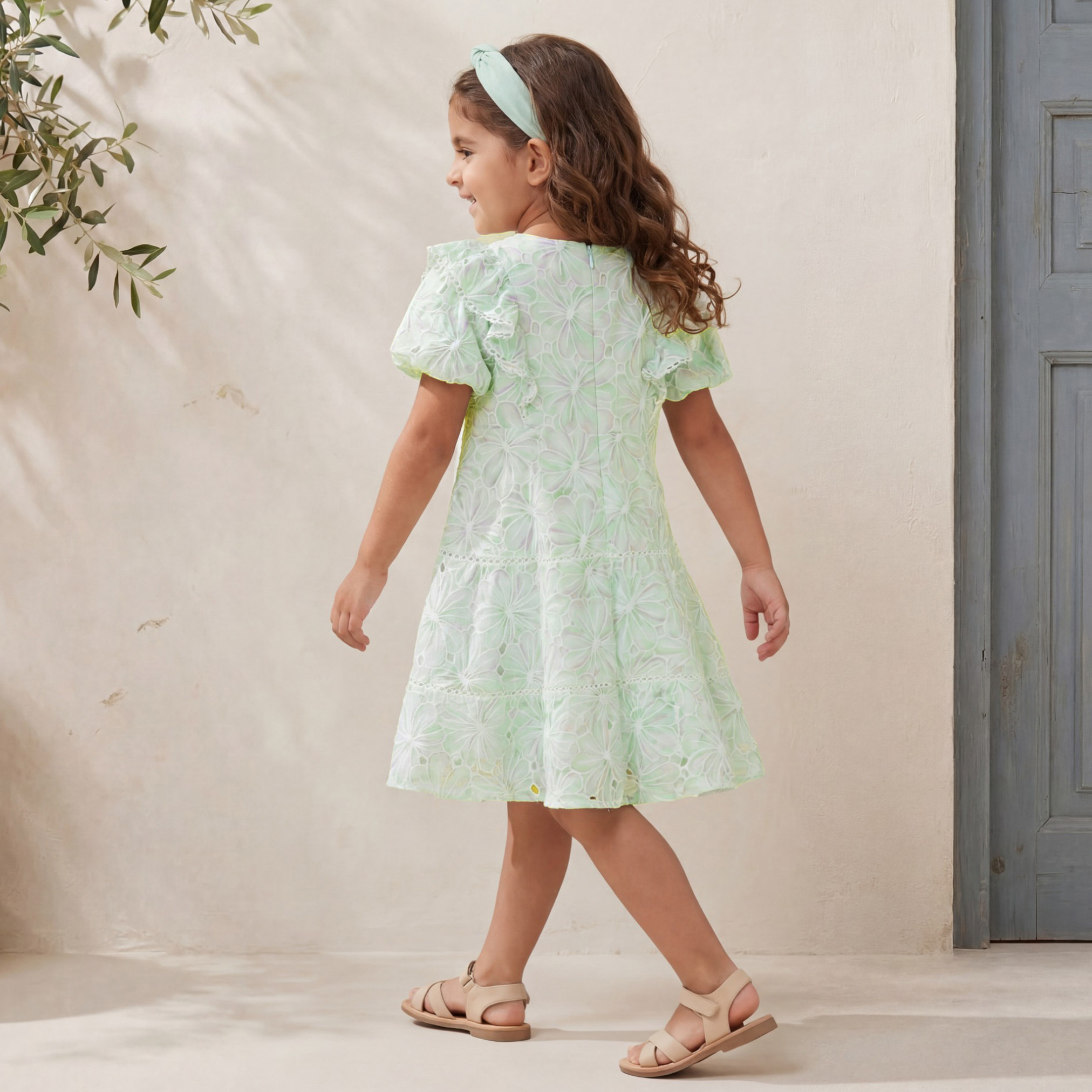 Eligo Round Neck Short Sleeves Knee Length A-Line Dress with Floral Lace-girls-clothing-dressesandjumpsuits-image-3