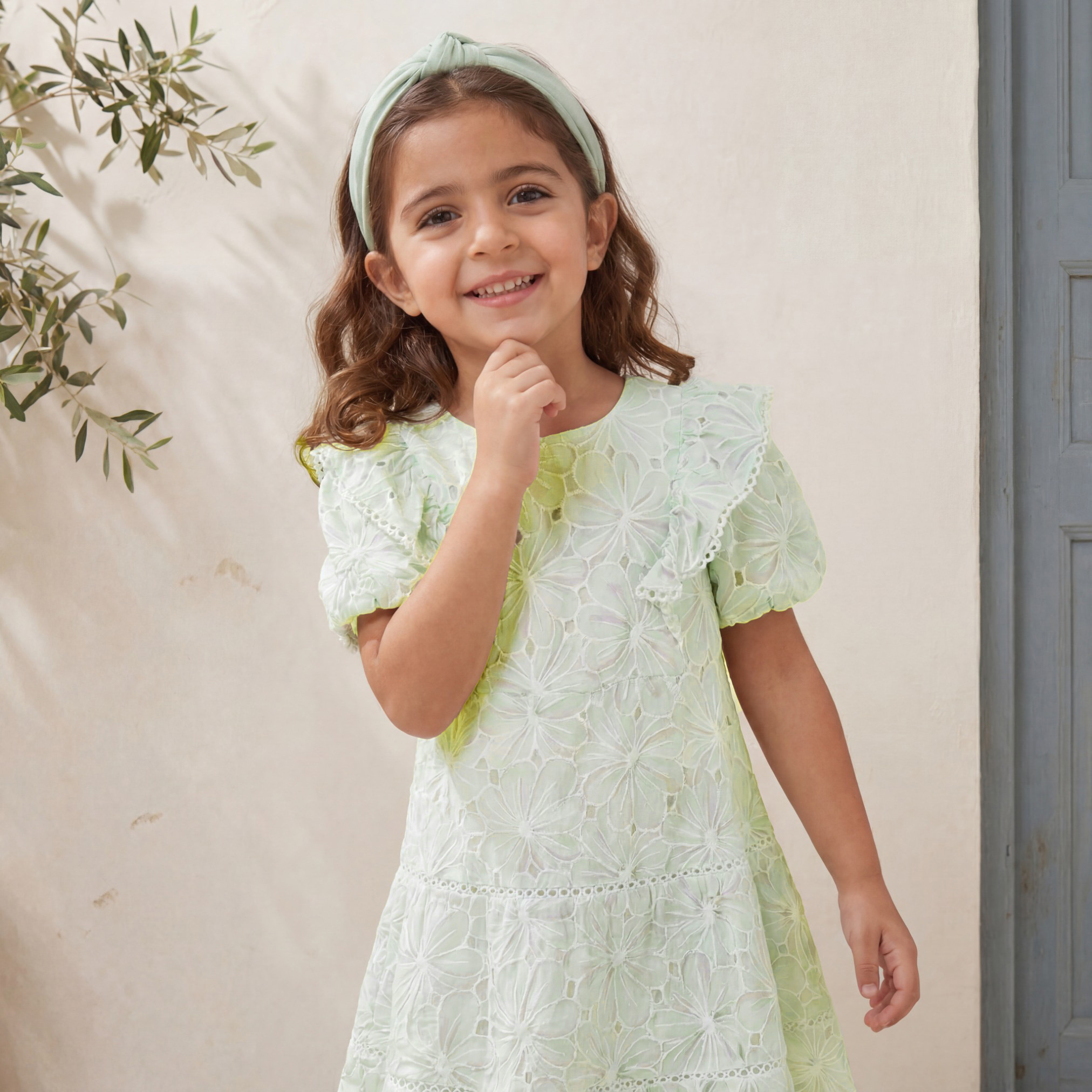 Eligo Round Neck Short Sleeves Knee Length A-Line Dress with Floral Lace-girls-clothing-dressesandjumpsuits-image-5