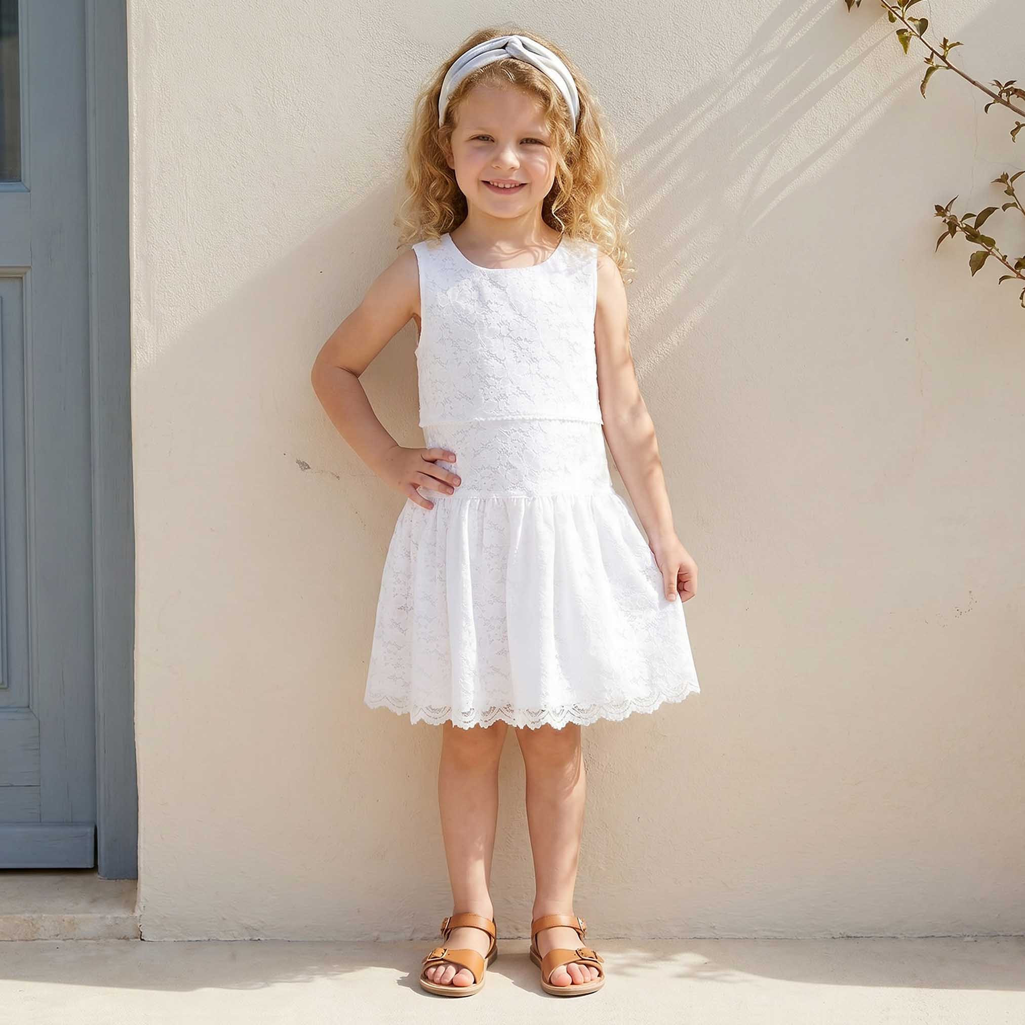 Eligo Round Neck Sleeveless Knee Length A-line Dress with Lace Design-girls-clothing-dressesandjumpsuits-image-5
